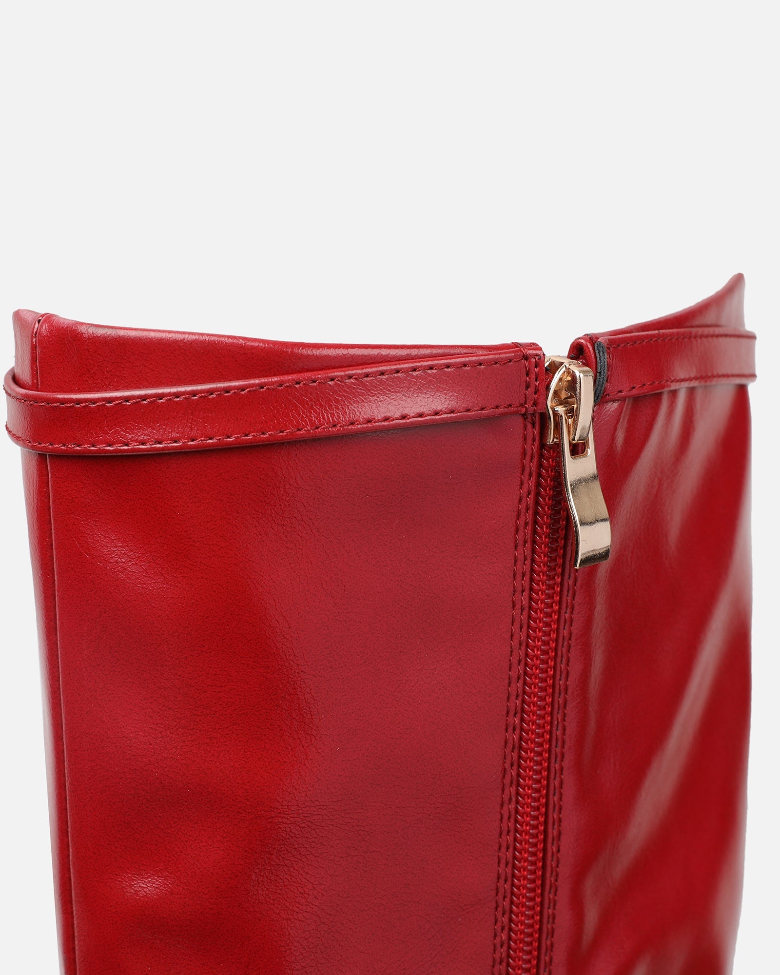 Hade Red Buckle Detail Heeled Knee Boots