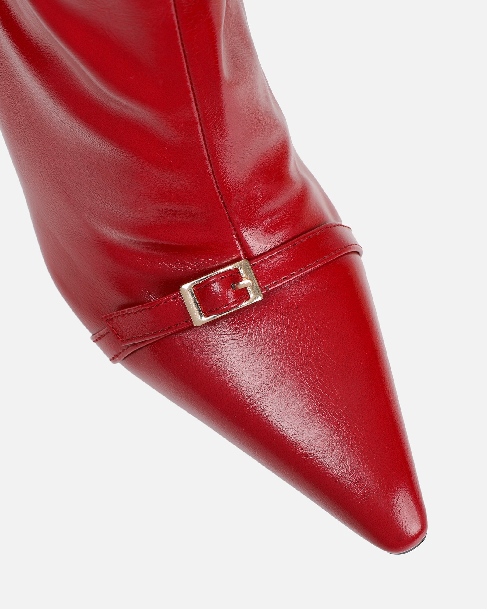 Hade Red Buckle Detail Heeled Knee Boots