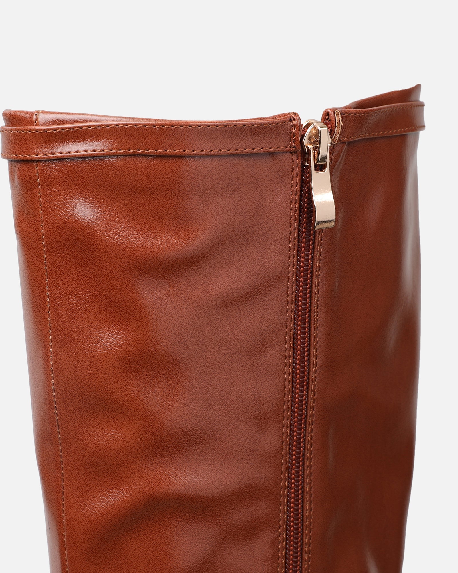 Hade Tan Buckle Detail Heeled Knee Boots