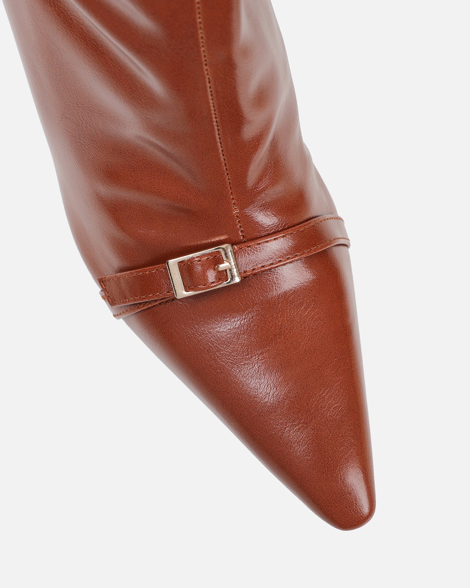 Hade Tan Buckle Detail Heeled Knee Boots