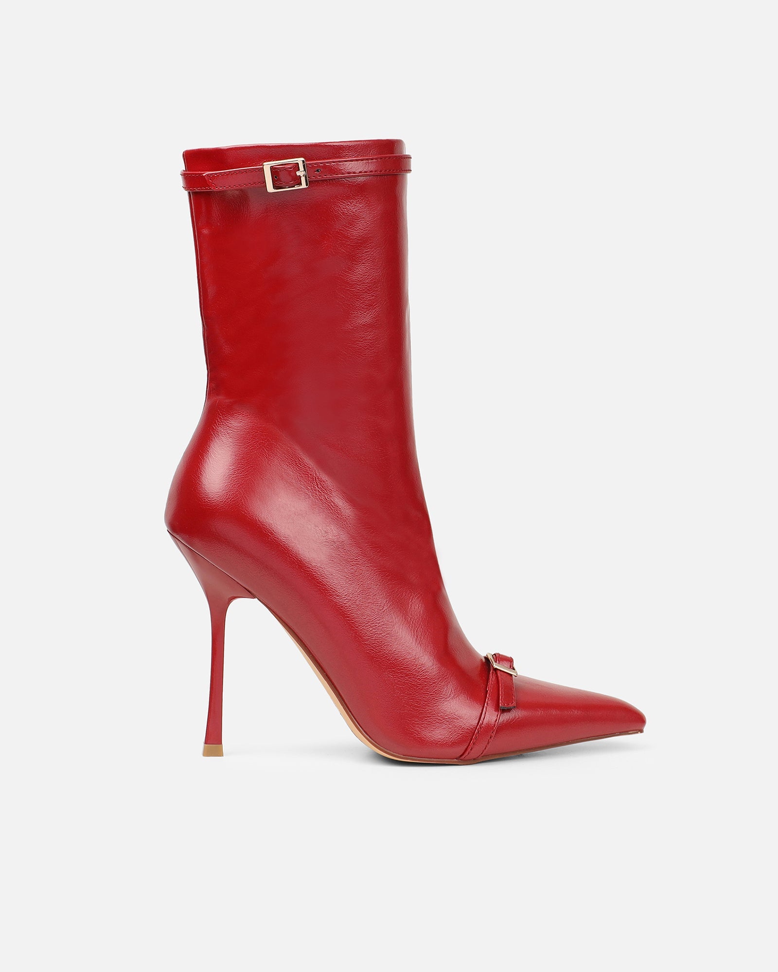 Liam Red Buckle Detail Smart Heeled Ankle Boots