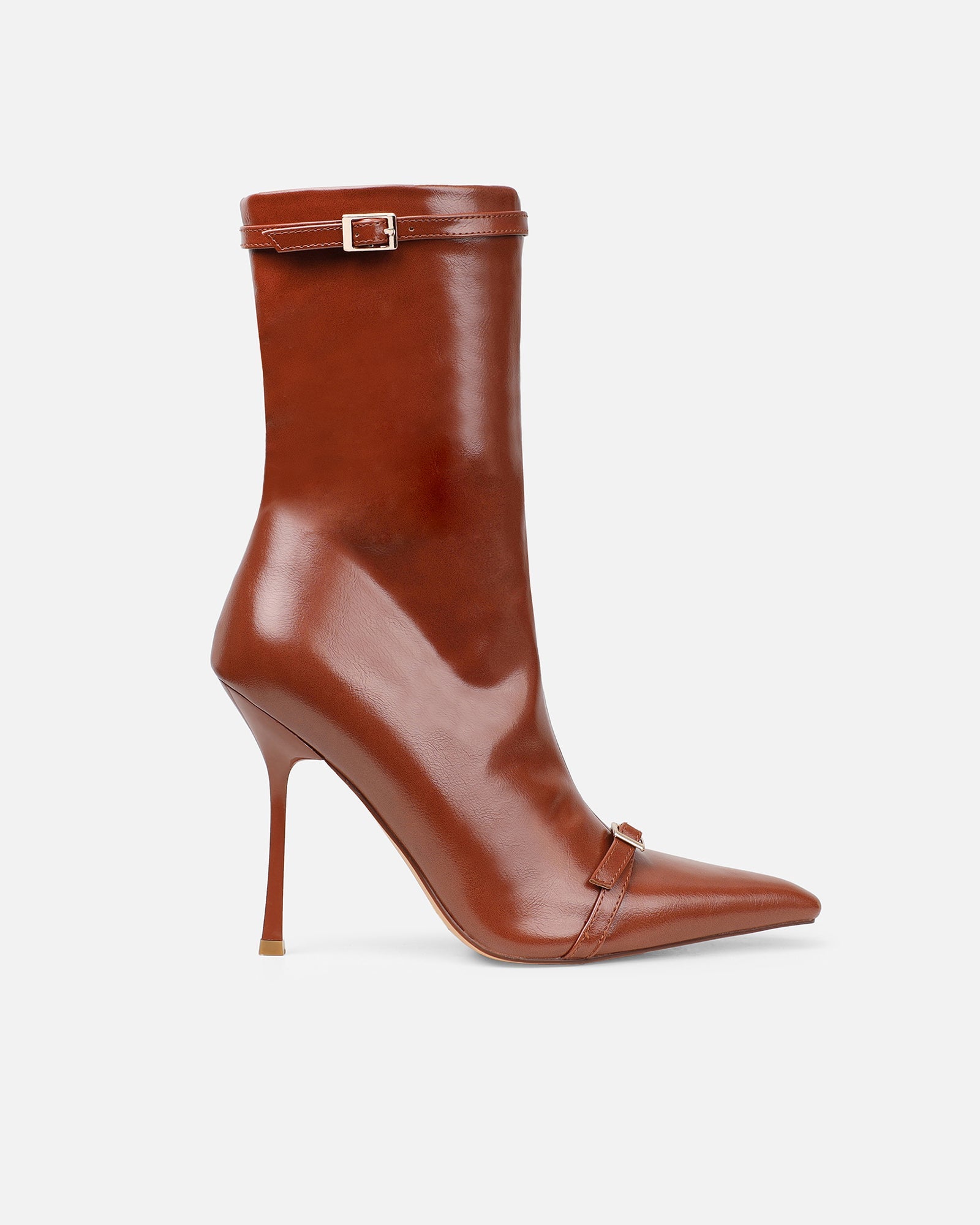 Liam Tan Buckle Detail Smart Heeled Ankle Boots