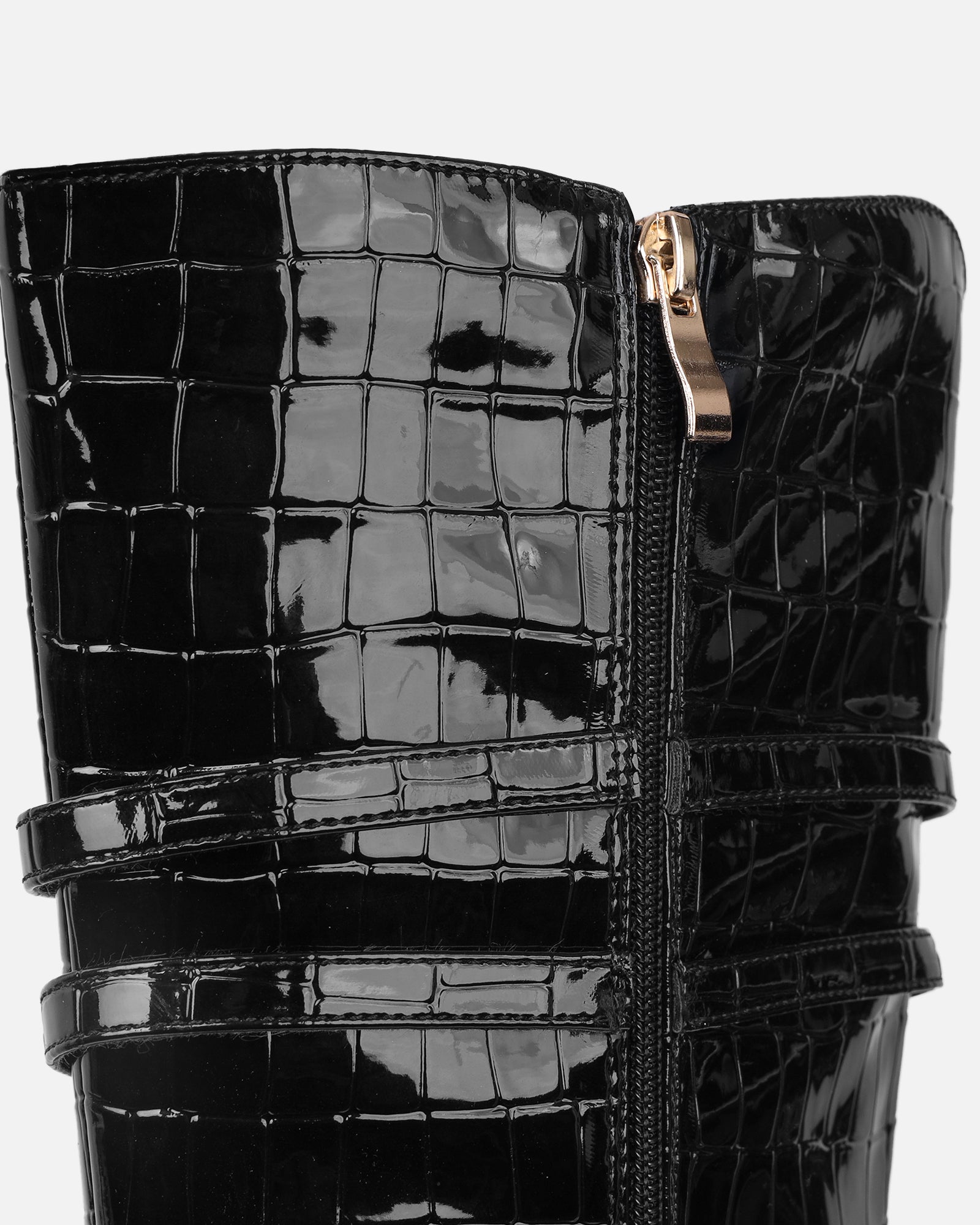 Haiden Black Patent Croc Effect Knee Boots