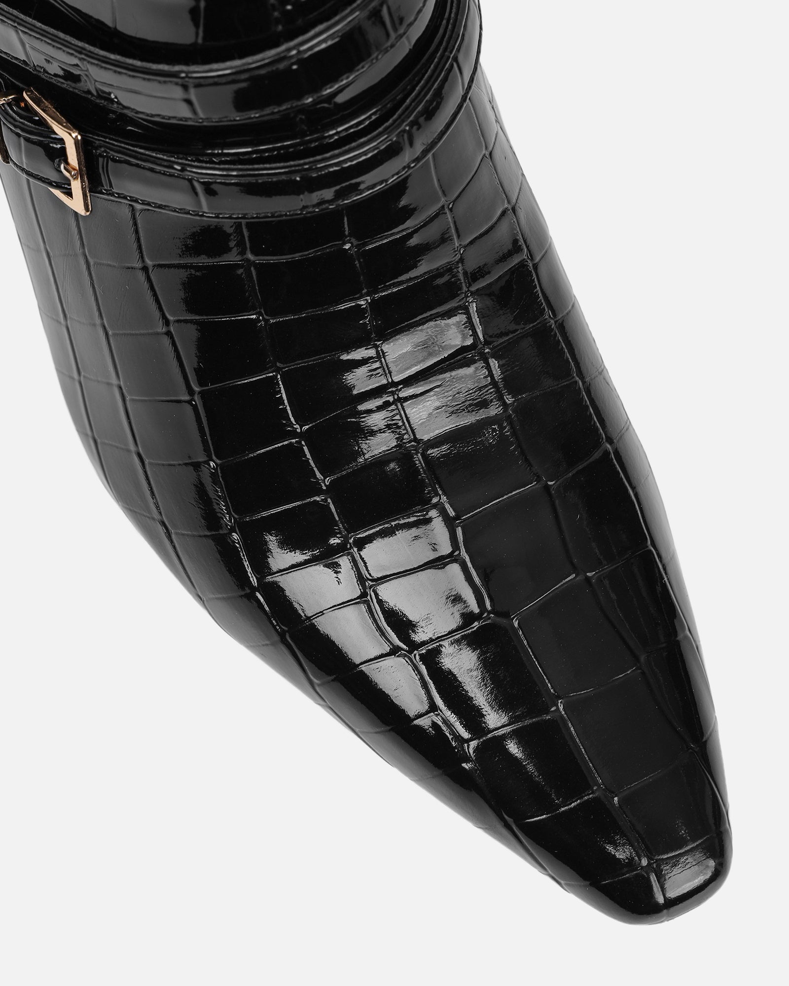 Haiden Black Patent Croc Effect Knee Boots
