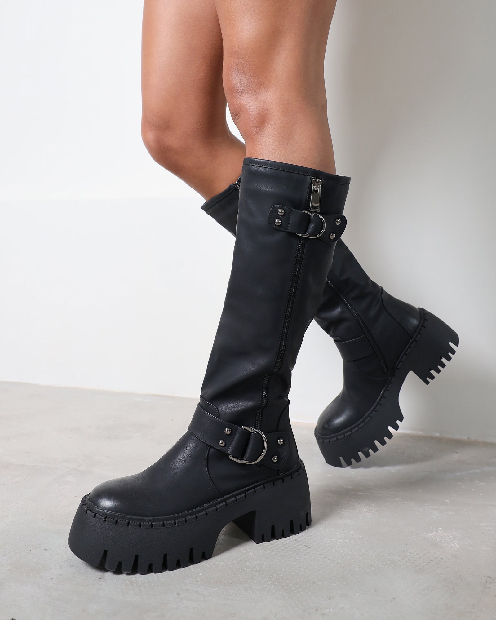 Hamid Black Chunky Biker Boots