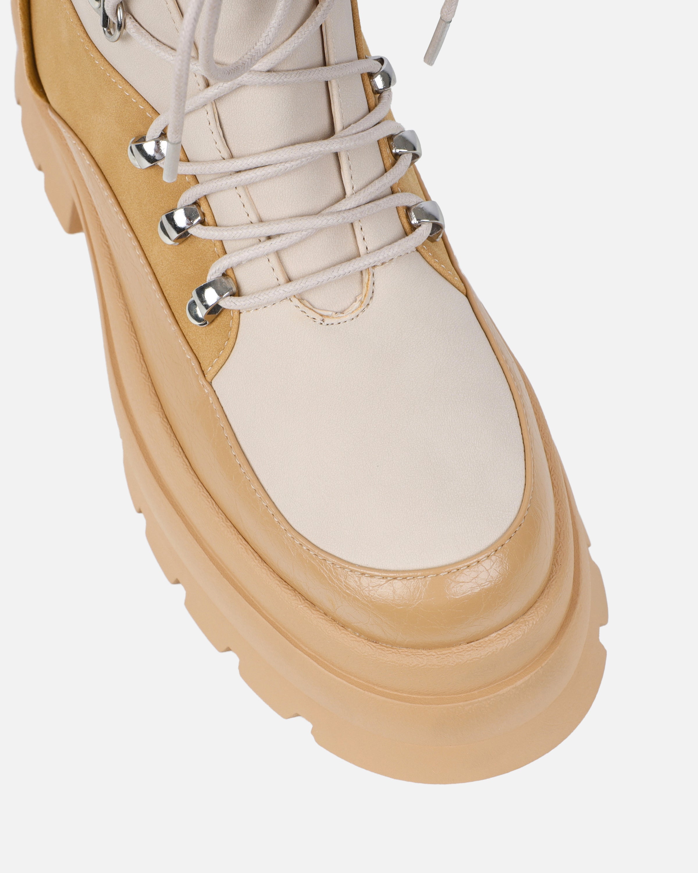 Hector Beige Chunky Flat Lace Up Boots