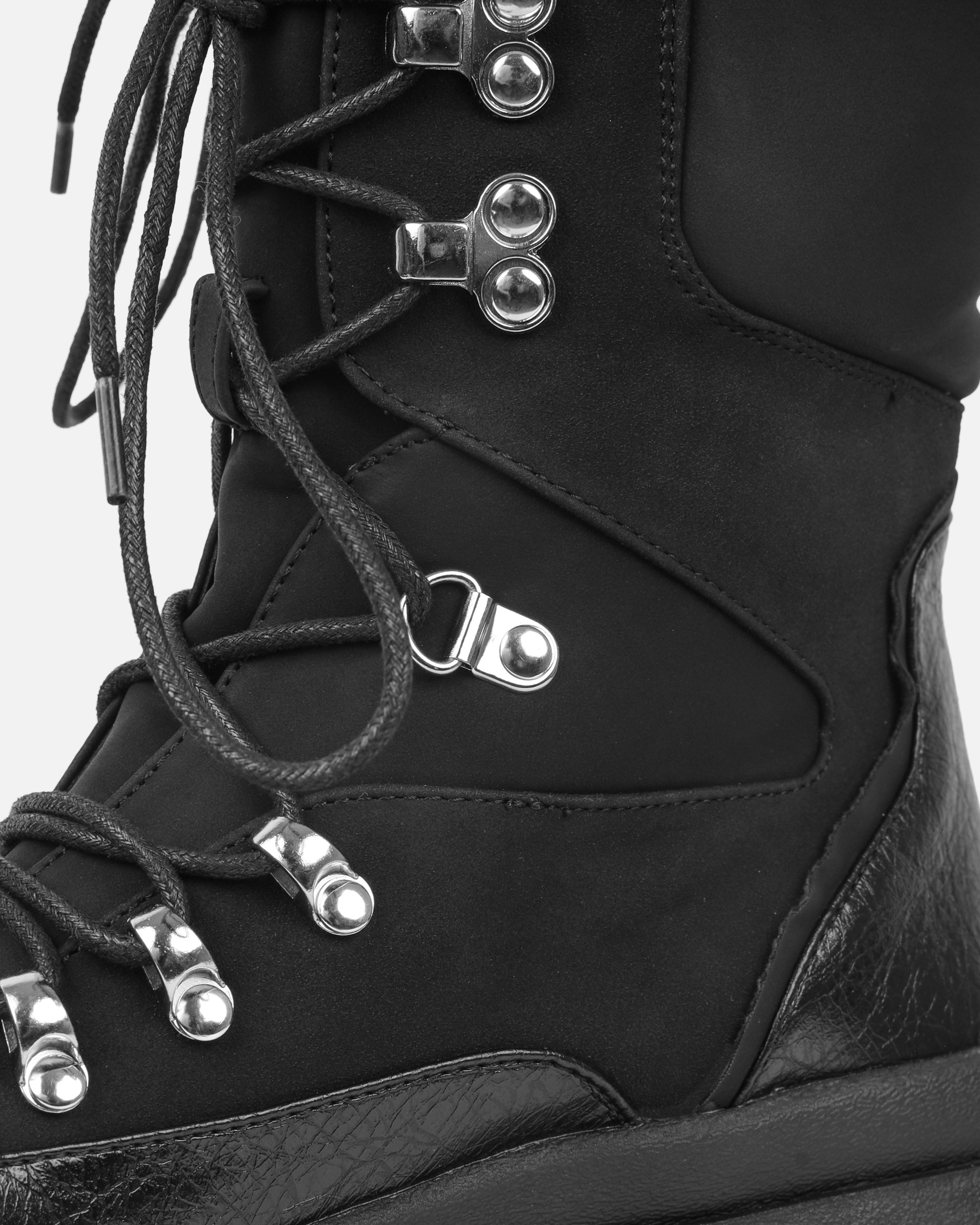 Hector Black Chunky Flat Lace Up Boots