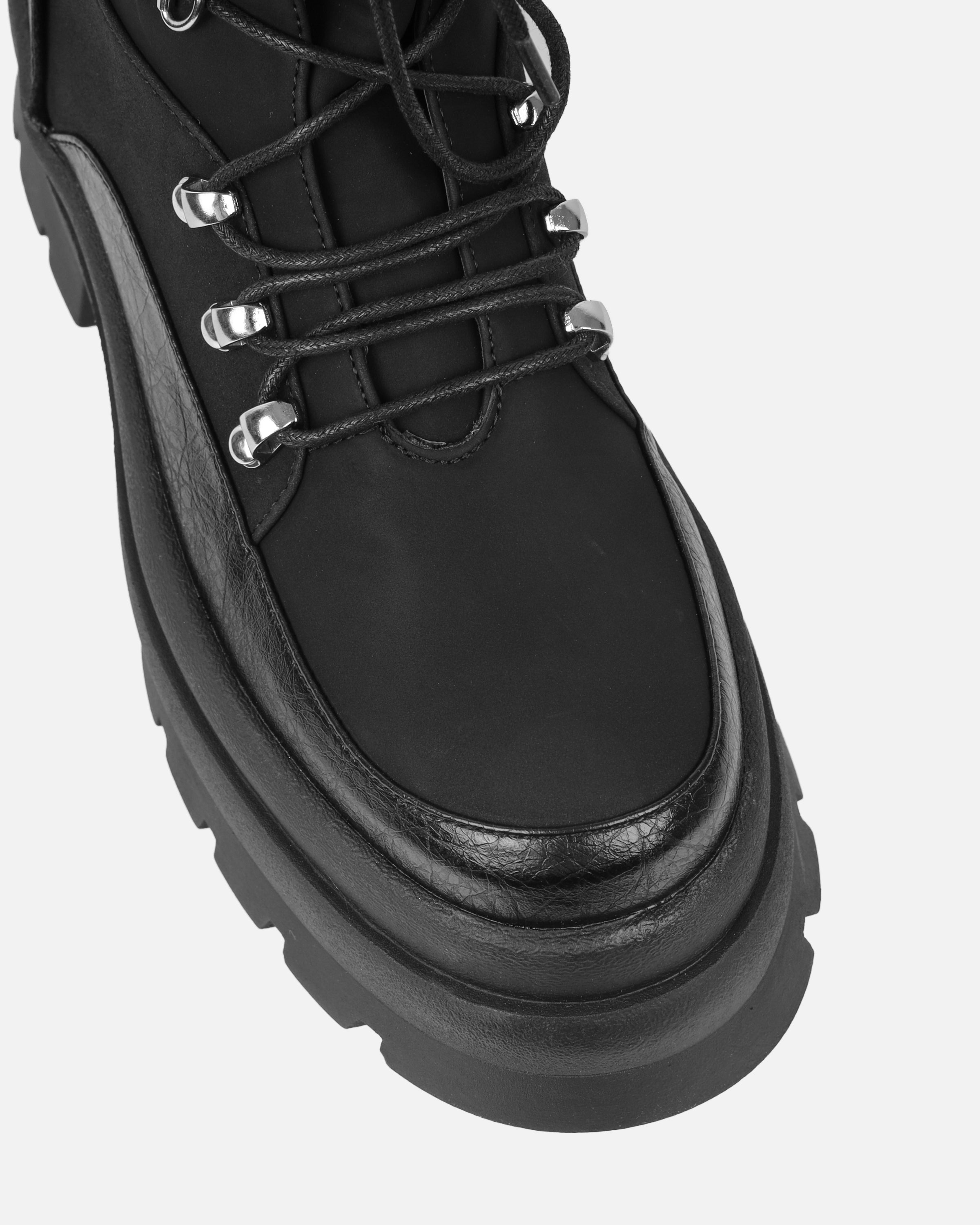 Hector Black Chunky Flat Lace Up Boots