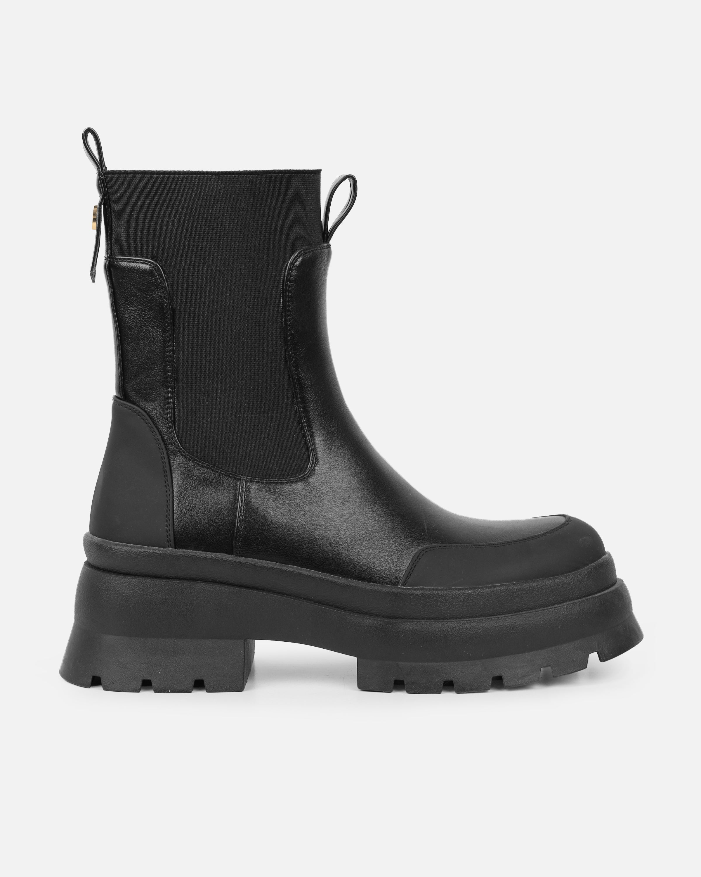 Heckton Black Flat Chunky Ankle Boots