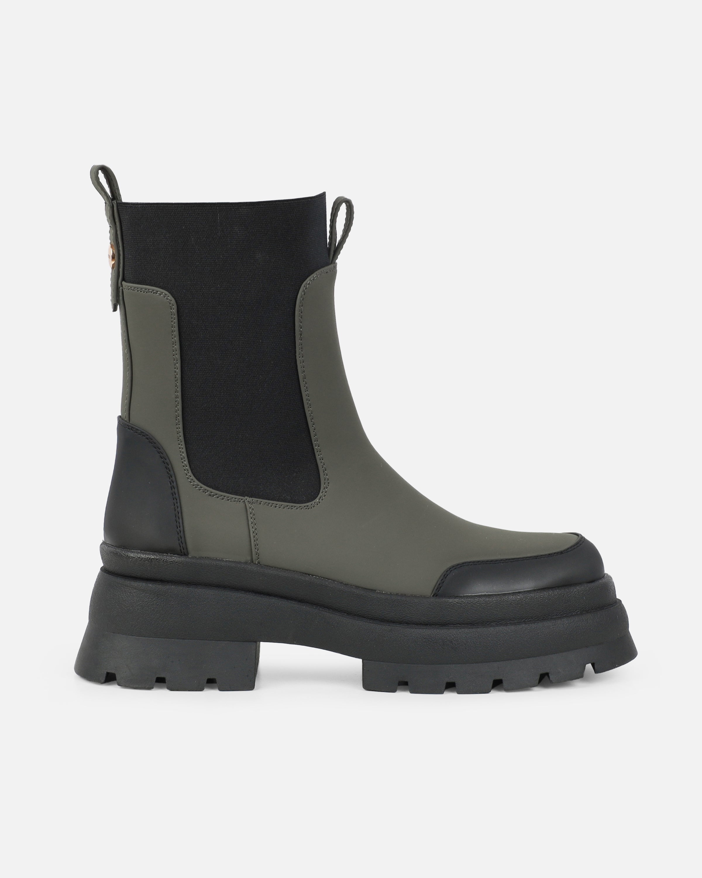 Heckton Khaki Flat Chunky Ankle Boots