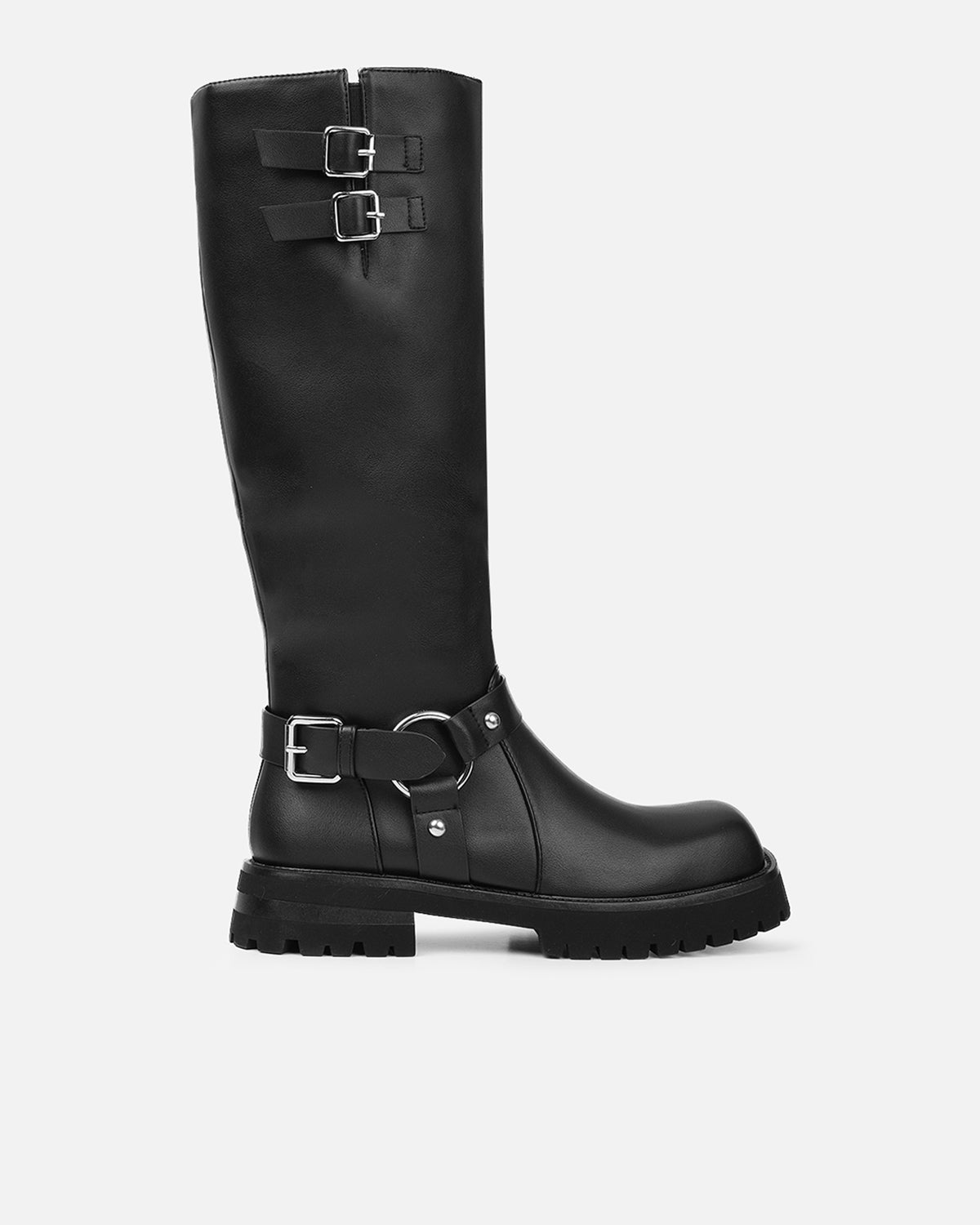 Benton Black Knee High Chunky Biker Boots