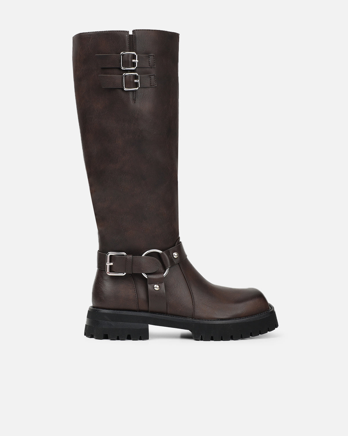 Benton Vintage Brown Knee High Chunky Biker Boots