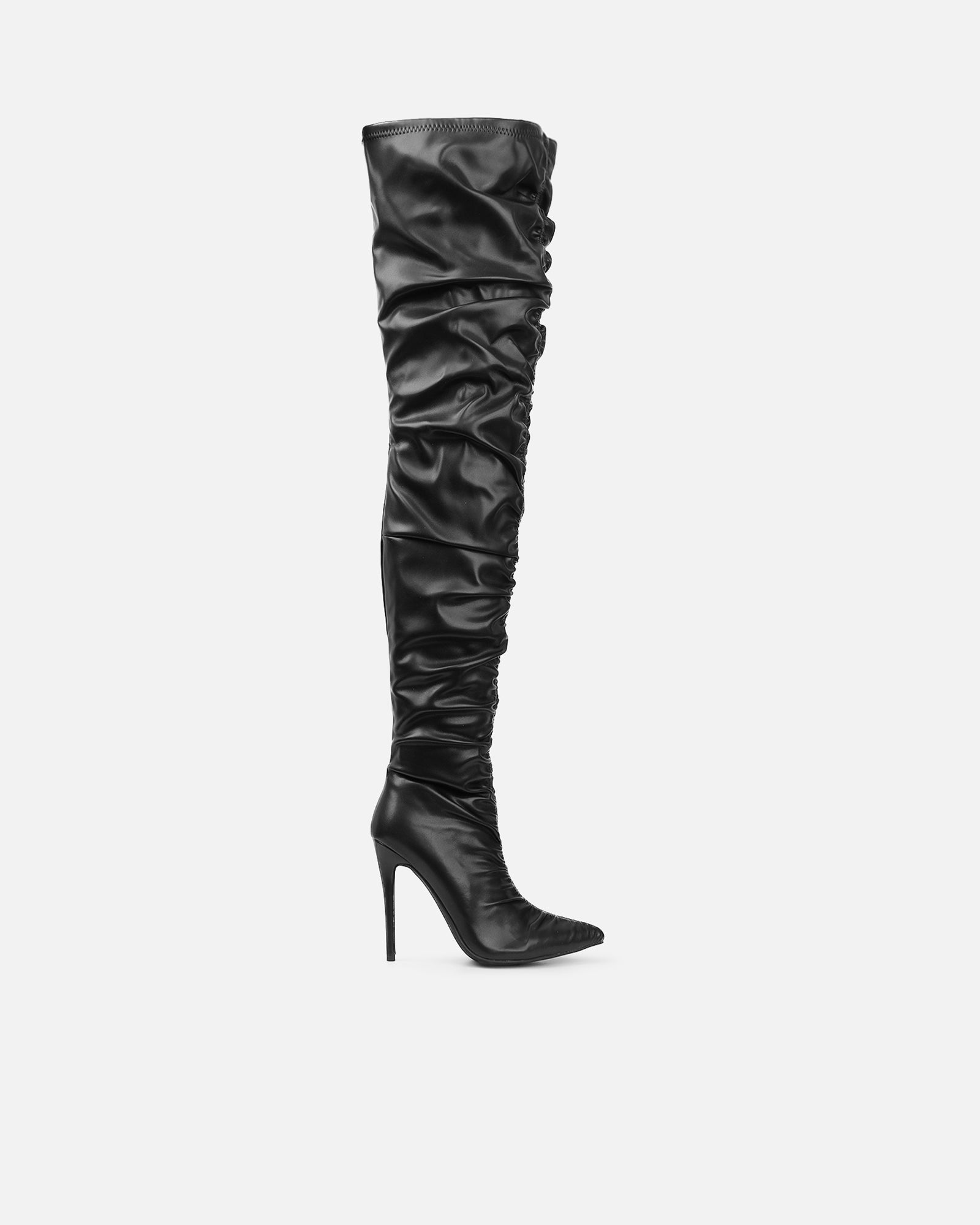 Igor Black Thigh High Ruched Stiletto Boots
