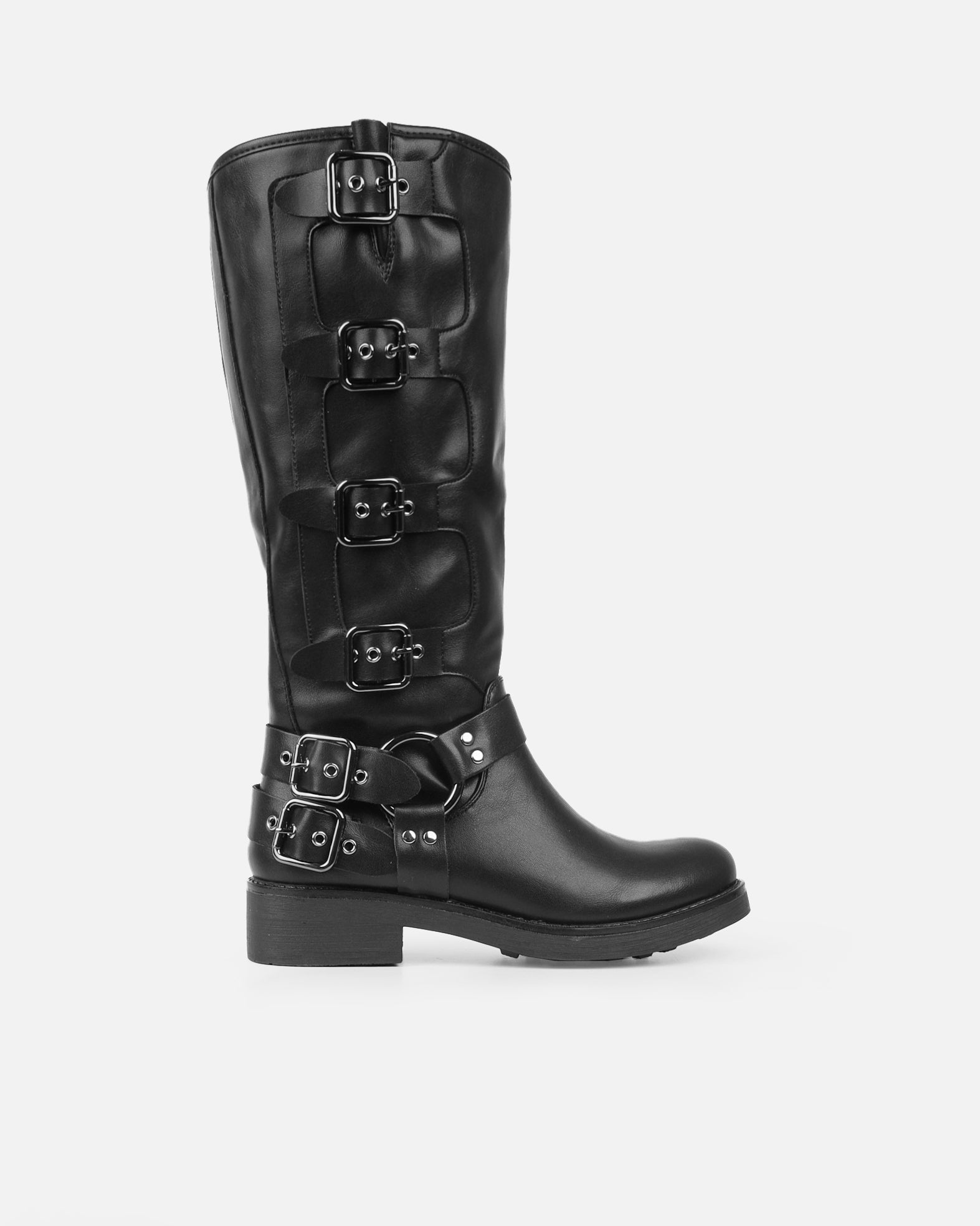 Indiana Black Strap Detail Biker Boots