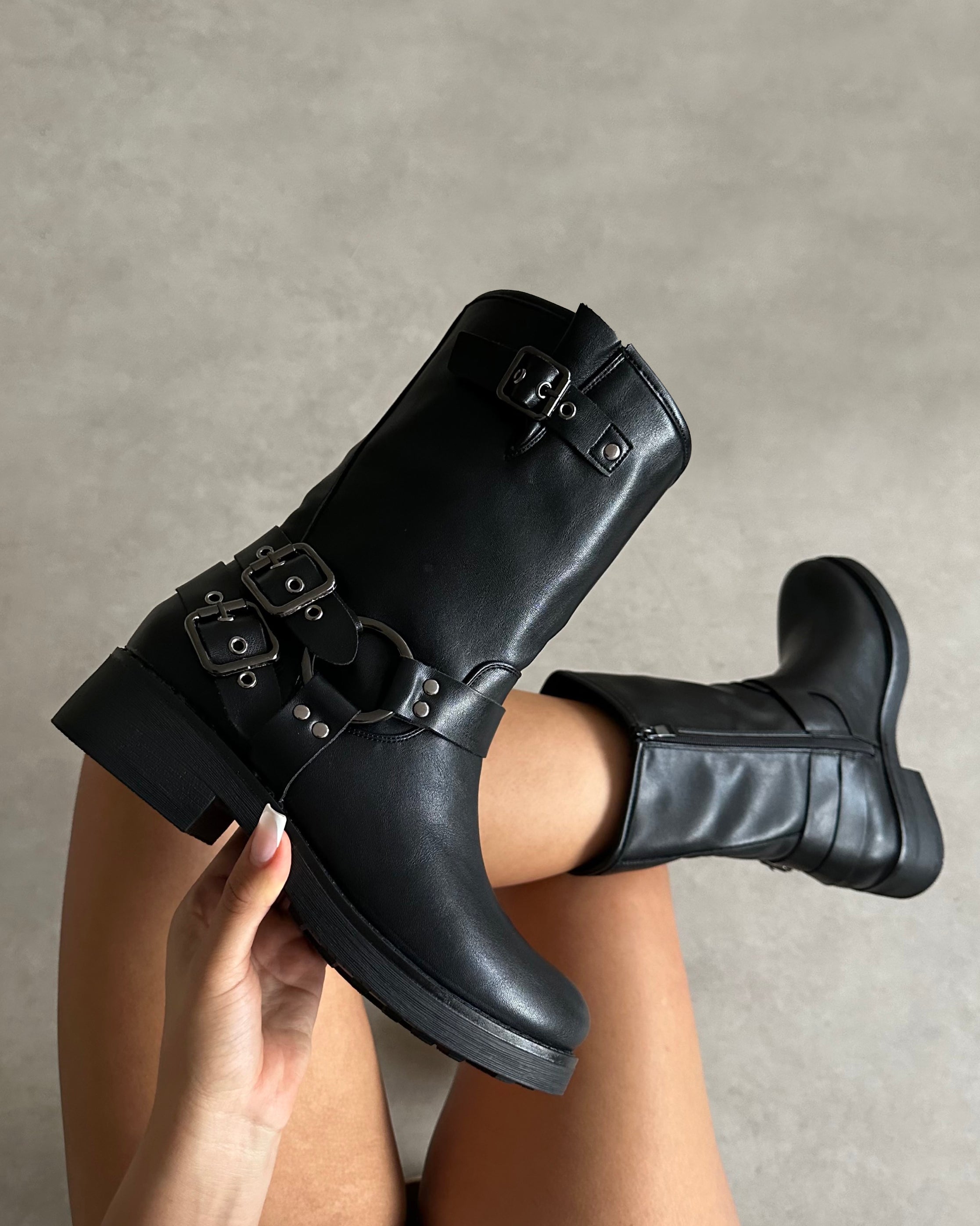Indi Black Short Biker Boots