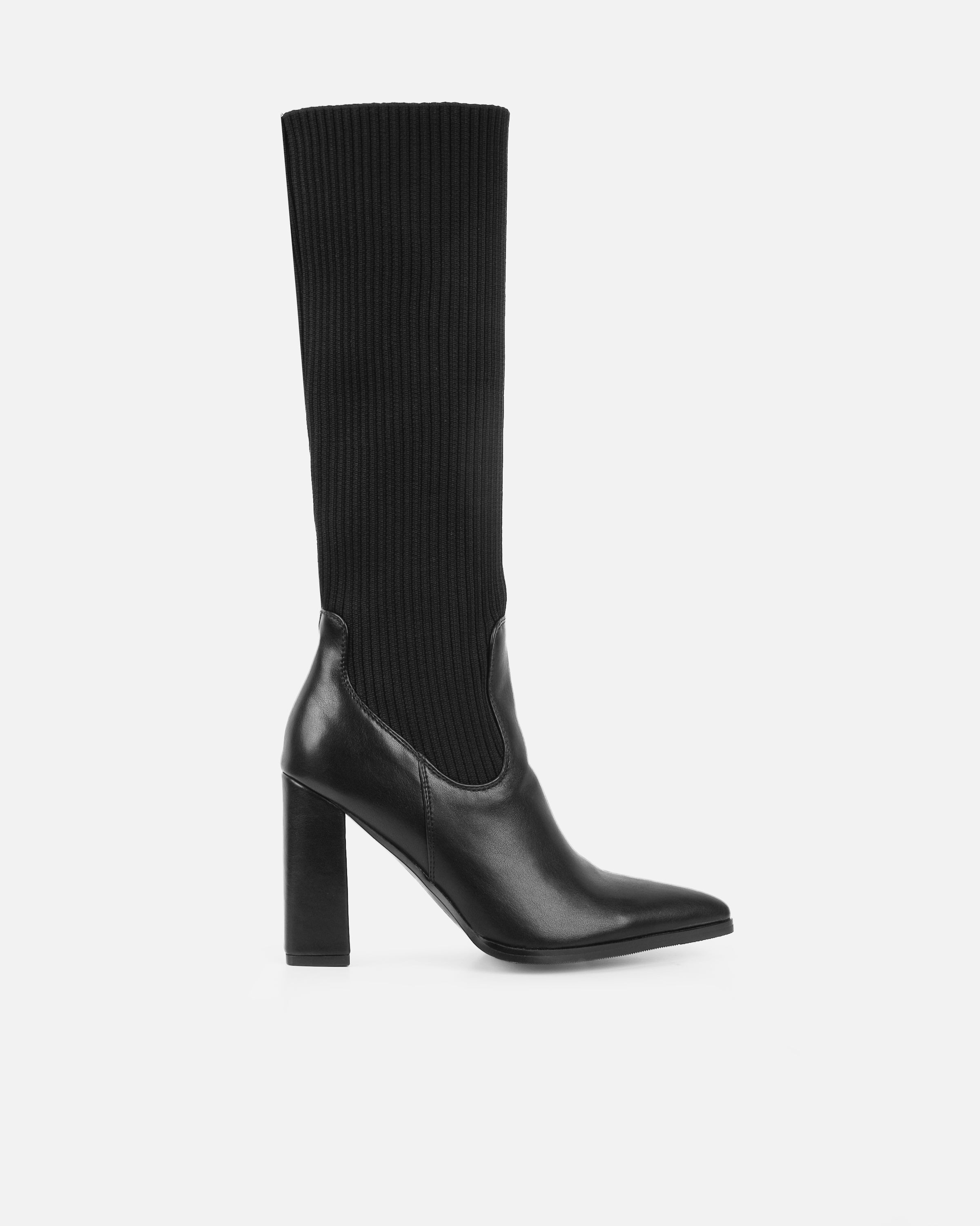 Jacker Black Block Heel Fold Over Boots