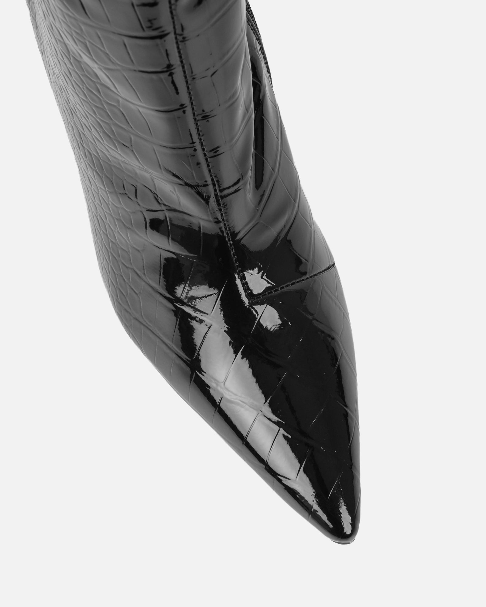 Jairo Black Patent Faux Croc Knee High Boots