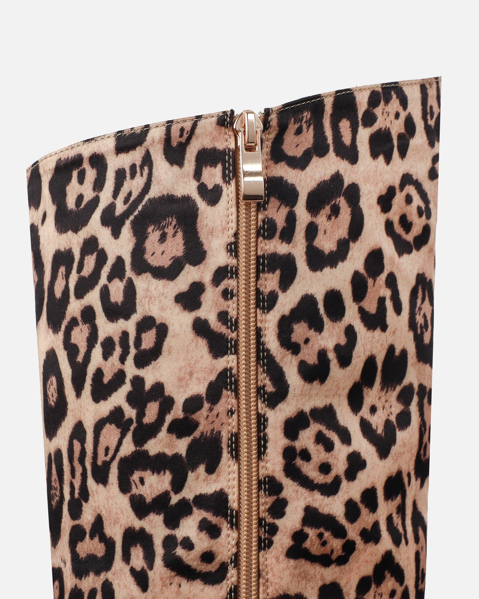 Jairo Leopard Print Satin Knee High Boots