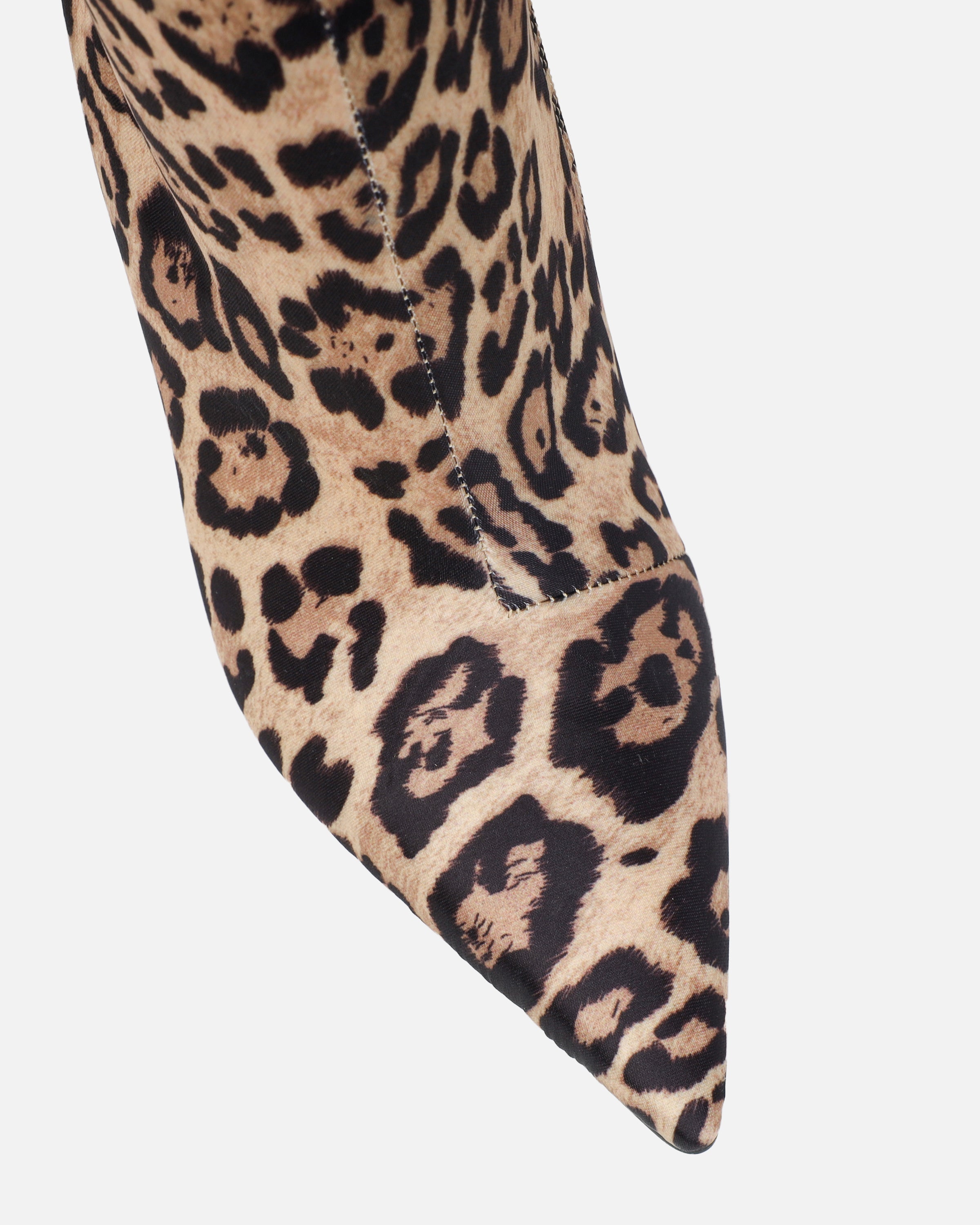 Jairo Leopard Print Satin Knee High Boots