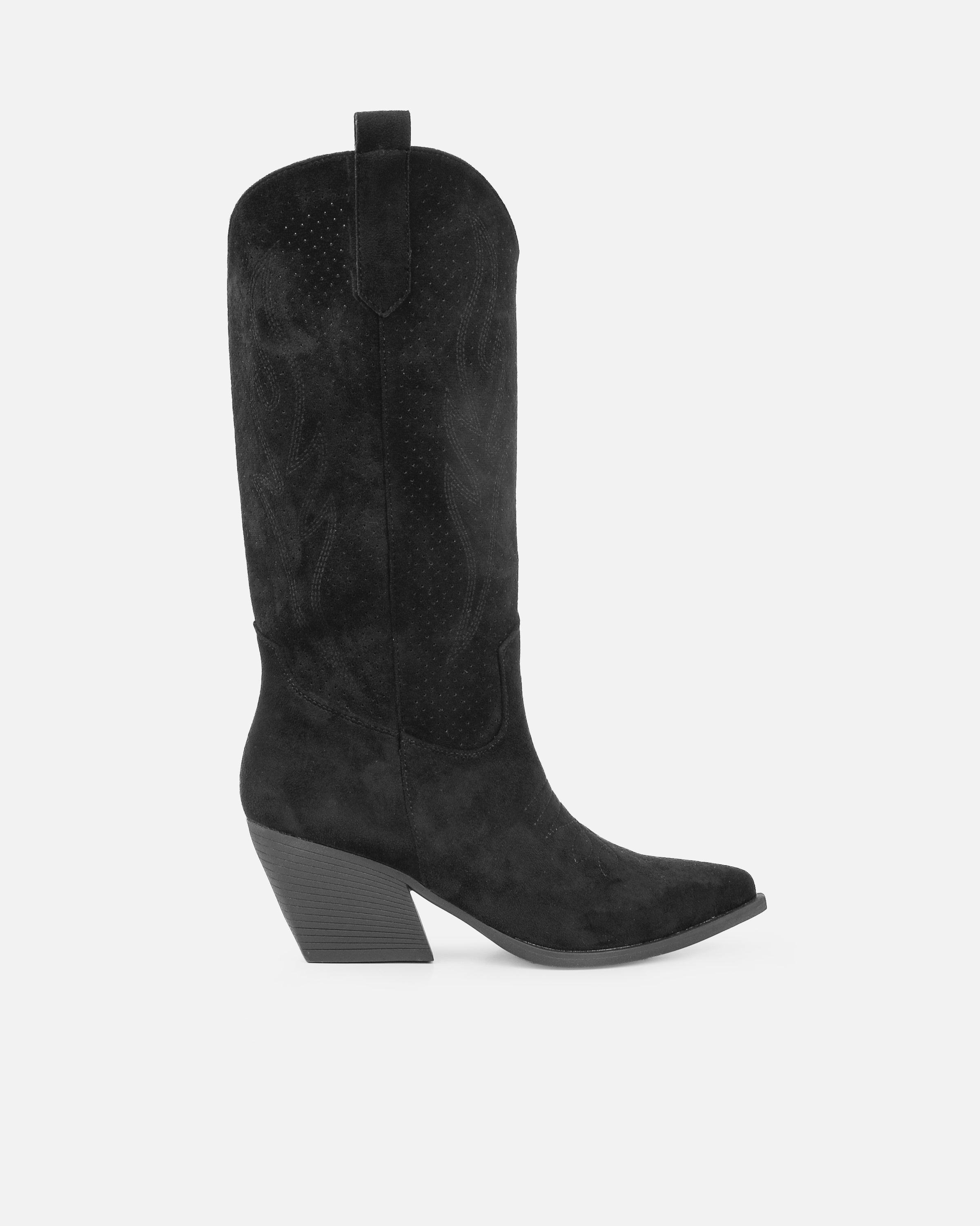 Rainey Black Faux Suede Western Knee High Boots
