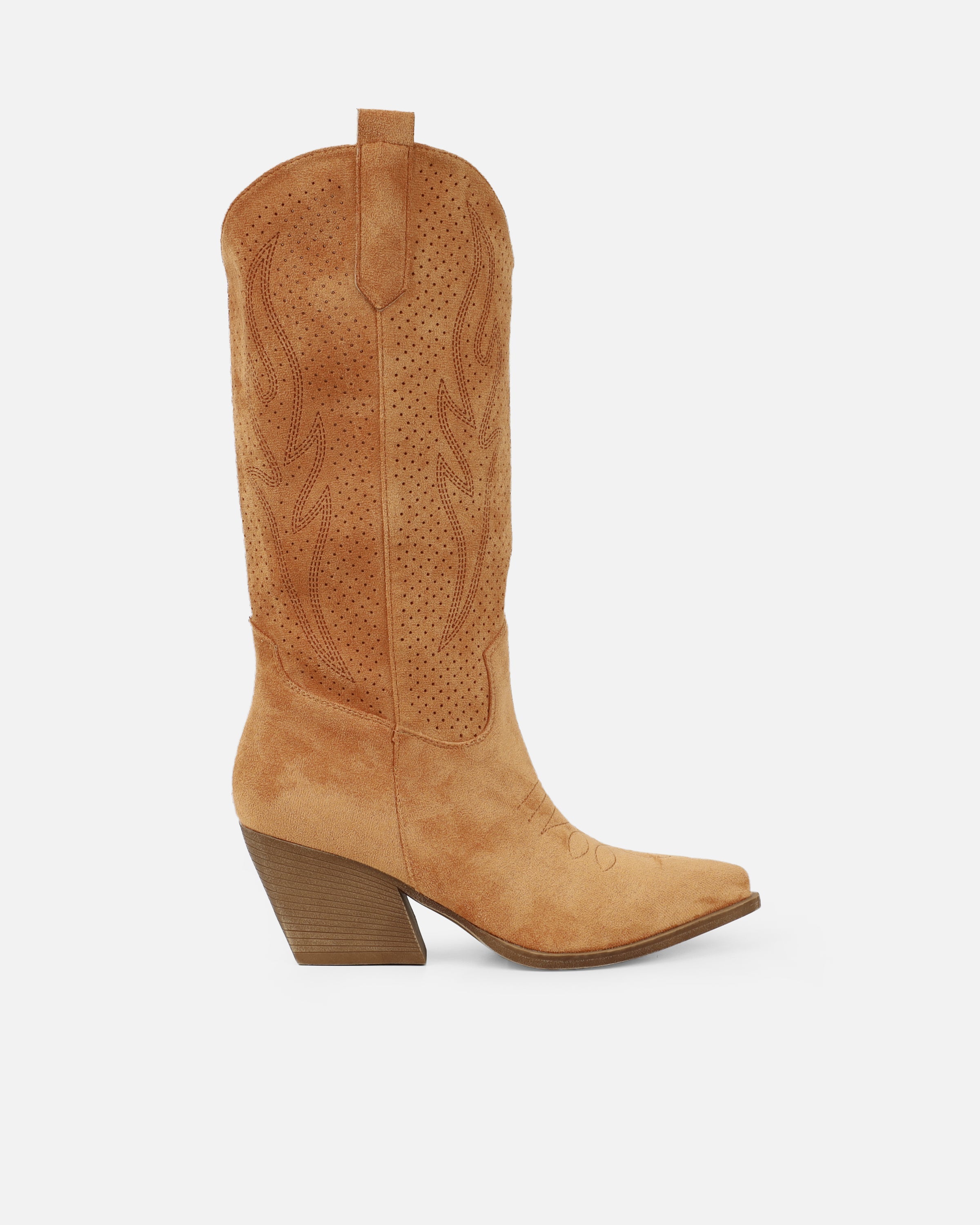 Rainey Tan Faux Suede Western Knee High Boots