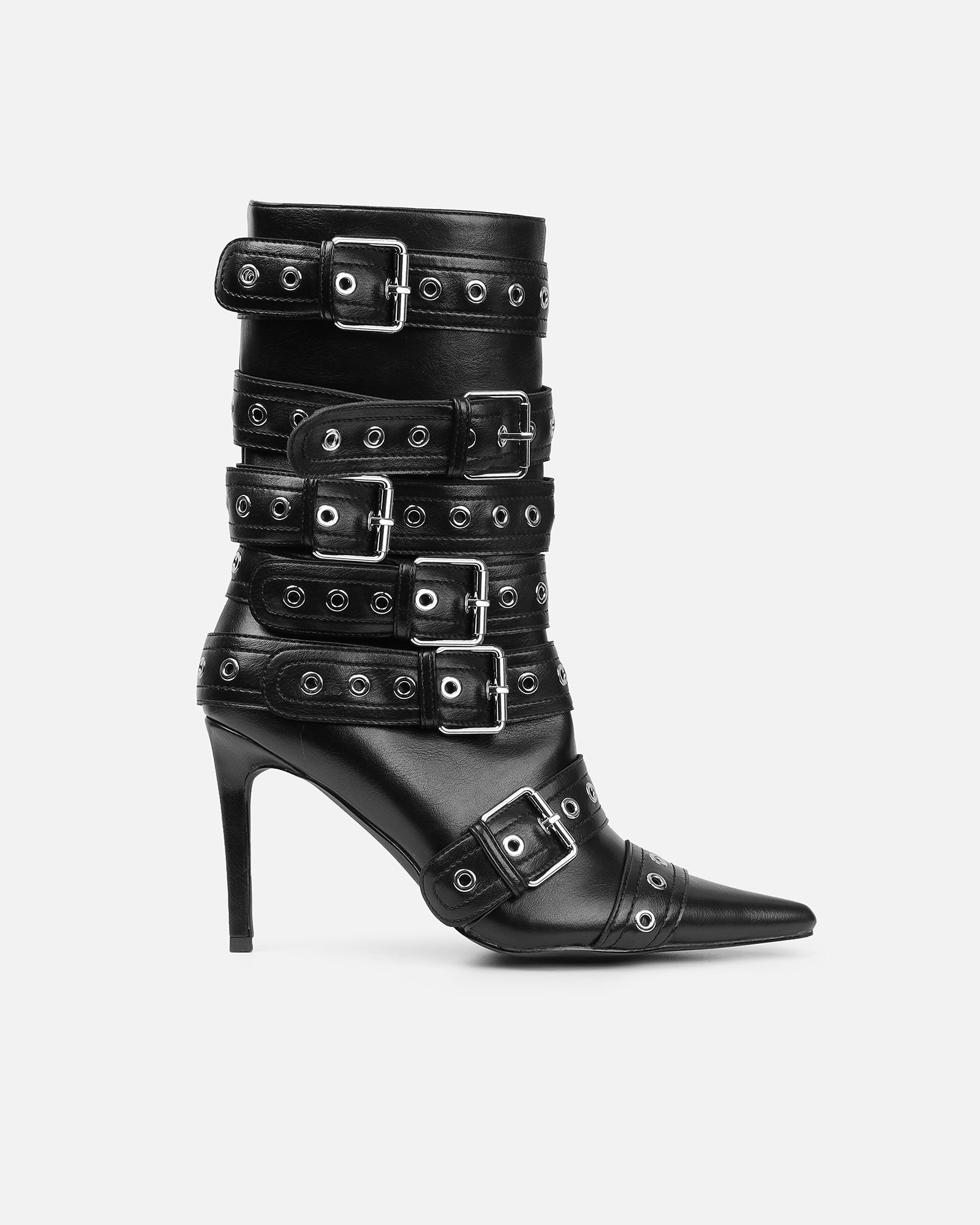 Keagon Black Multi Buckle Heeled Boots
