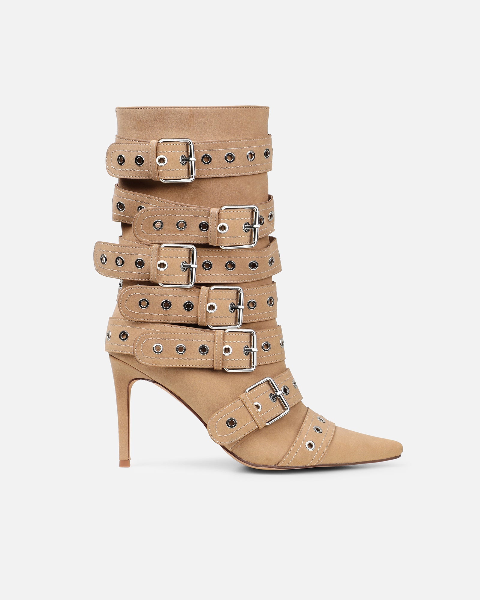 Keagon Camel Nubuck Multi Buckle Heeled Boots