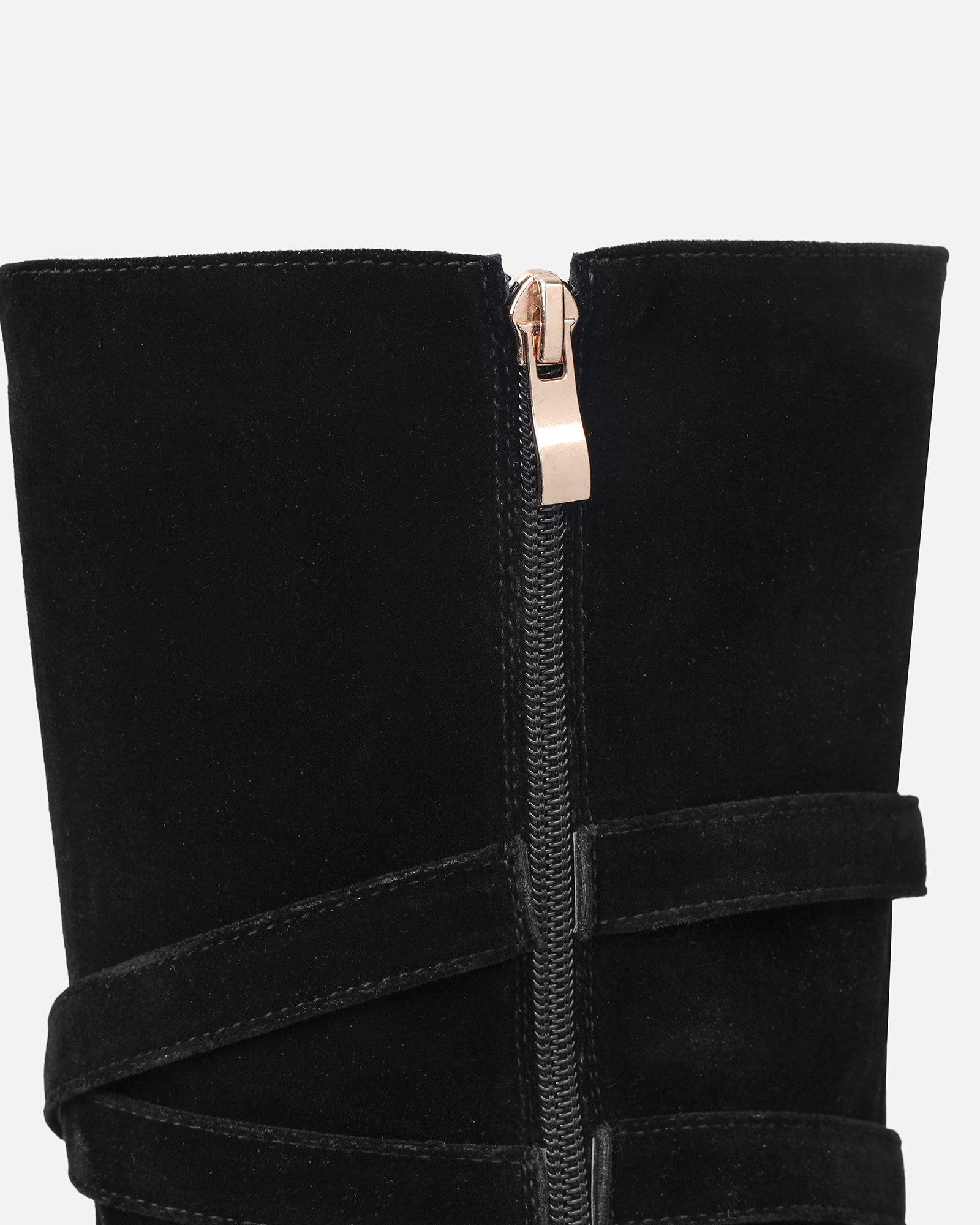 Kingston Black Suede Buckle Knee Boots