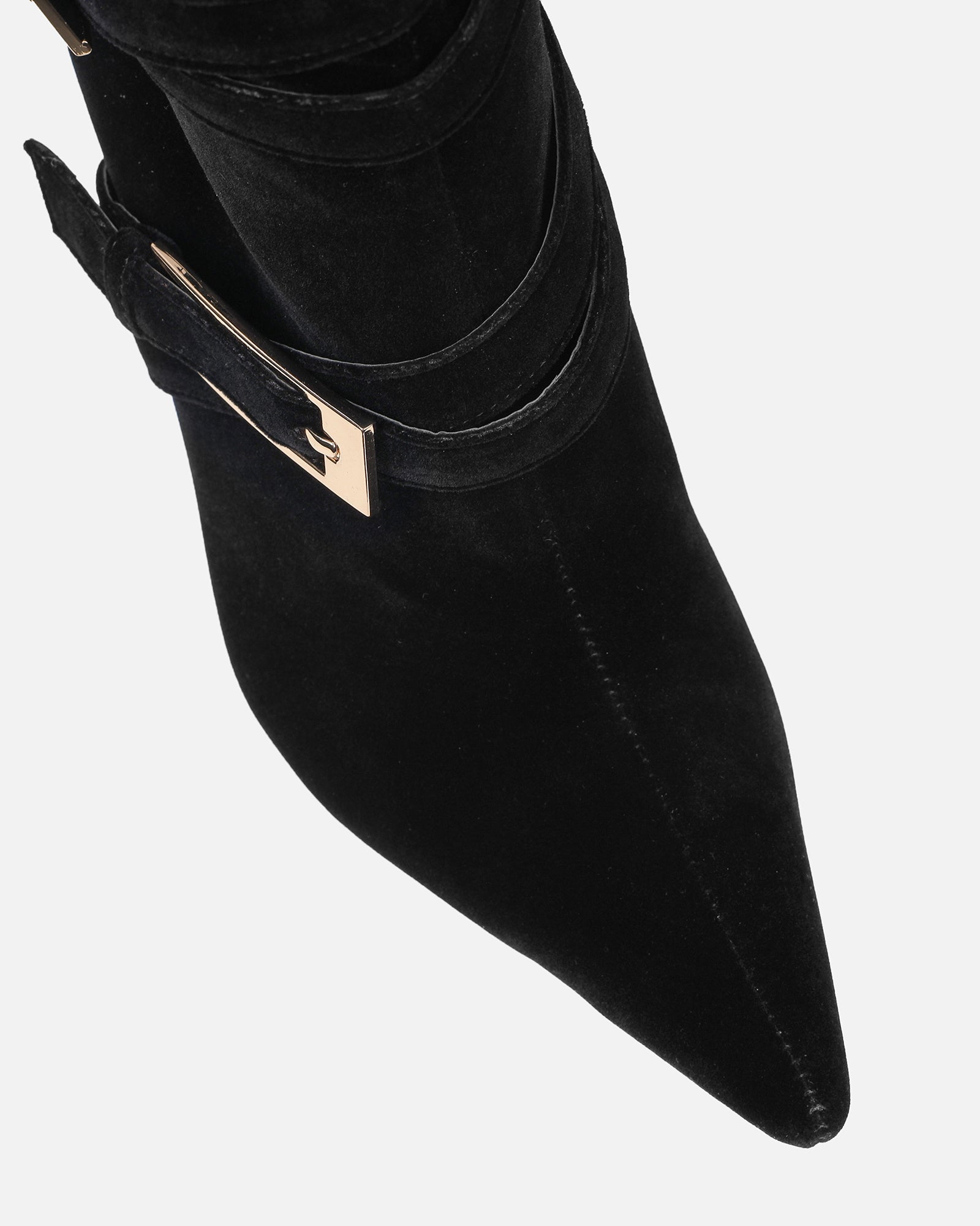 Kingston Black Suede Buckle Knee Boots