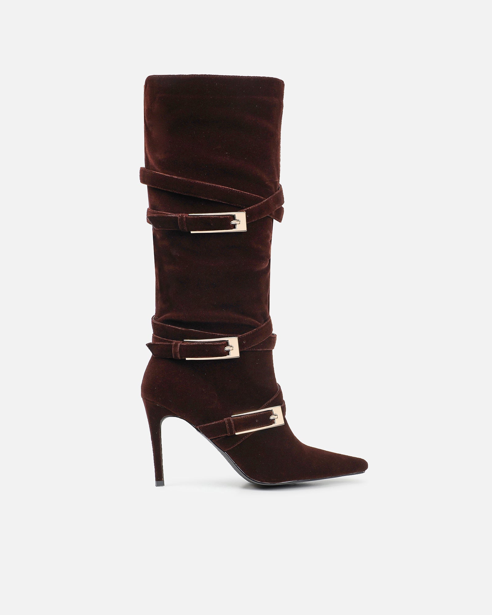 Kingston Chocolate Brown Suede Buckle Knee Boots