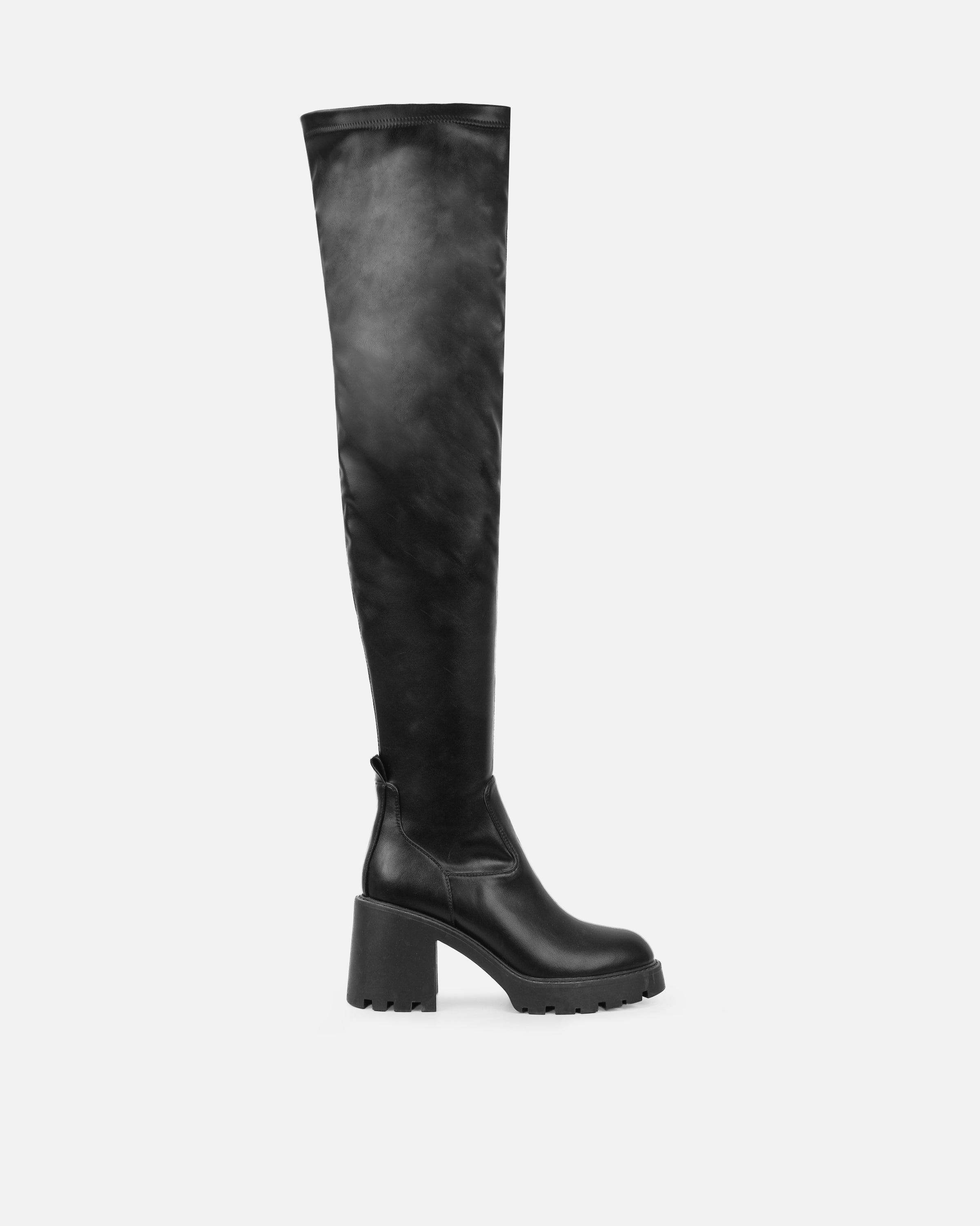 Lancelot Black Mid Heeled Stretch Over The Knee Thigh High Boots