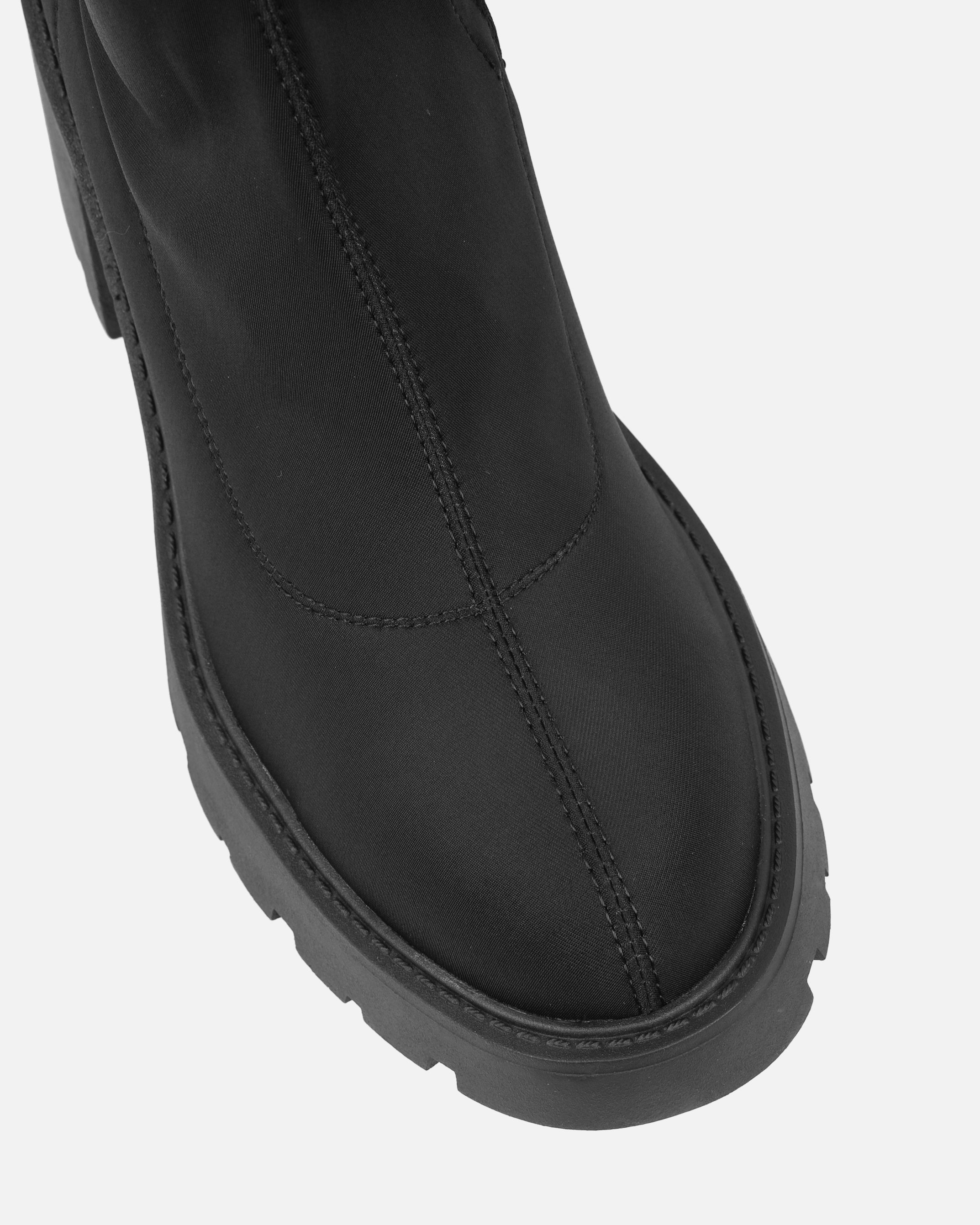 Felipe Black Lycra Block Heel Chunky Ankle Boots