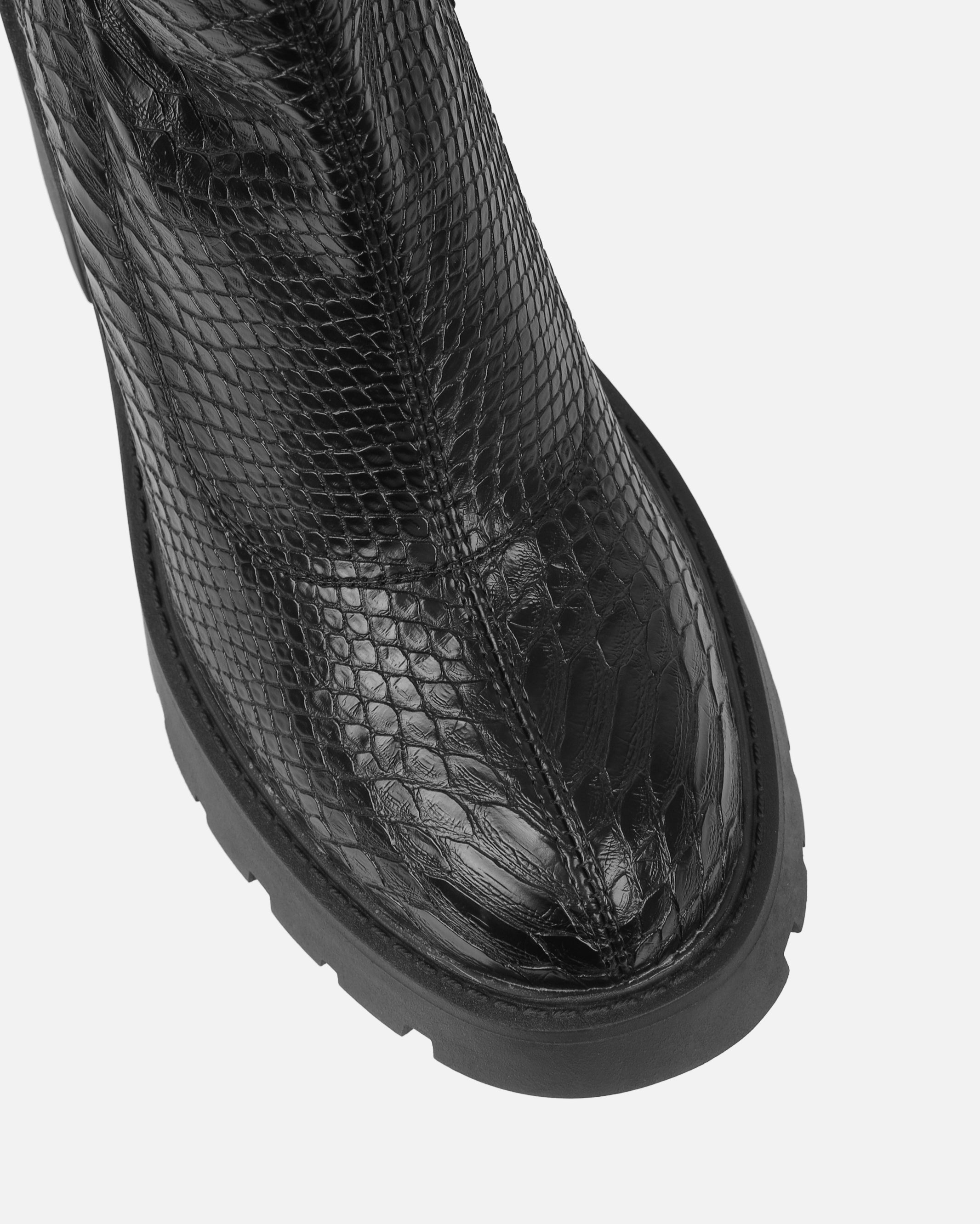 Felipe Black Faux Snake Block Heel Chunky Ankle Boots