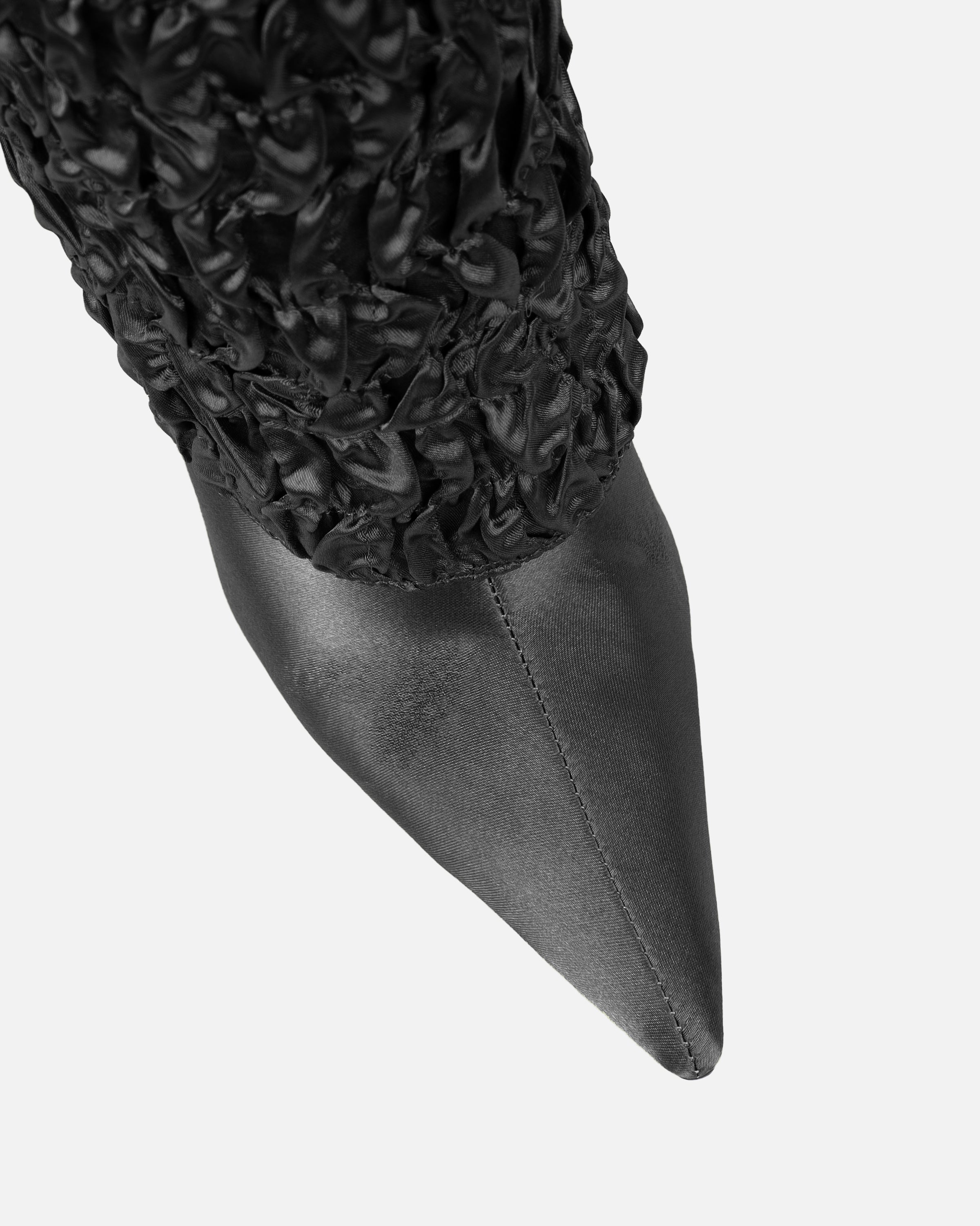 Harrie Black Satin Ruched Stiletto Knee High Boots