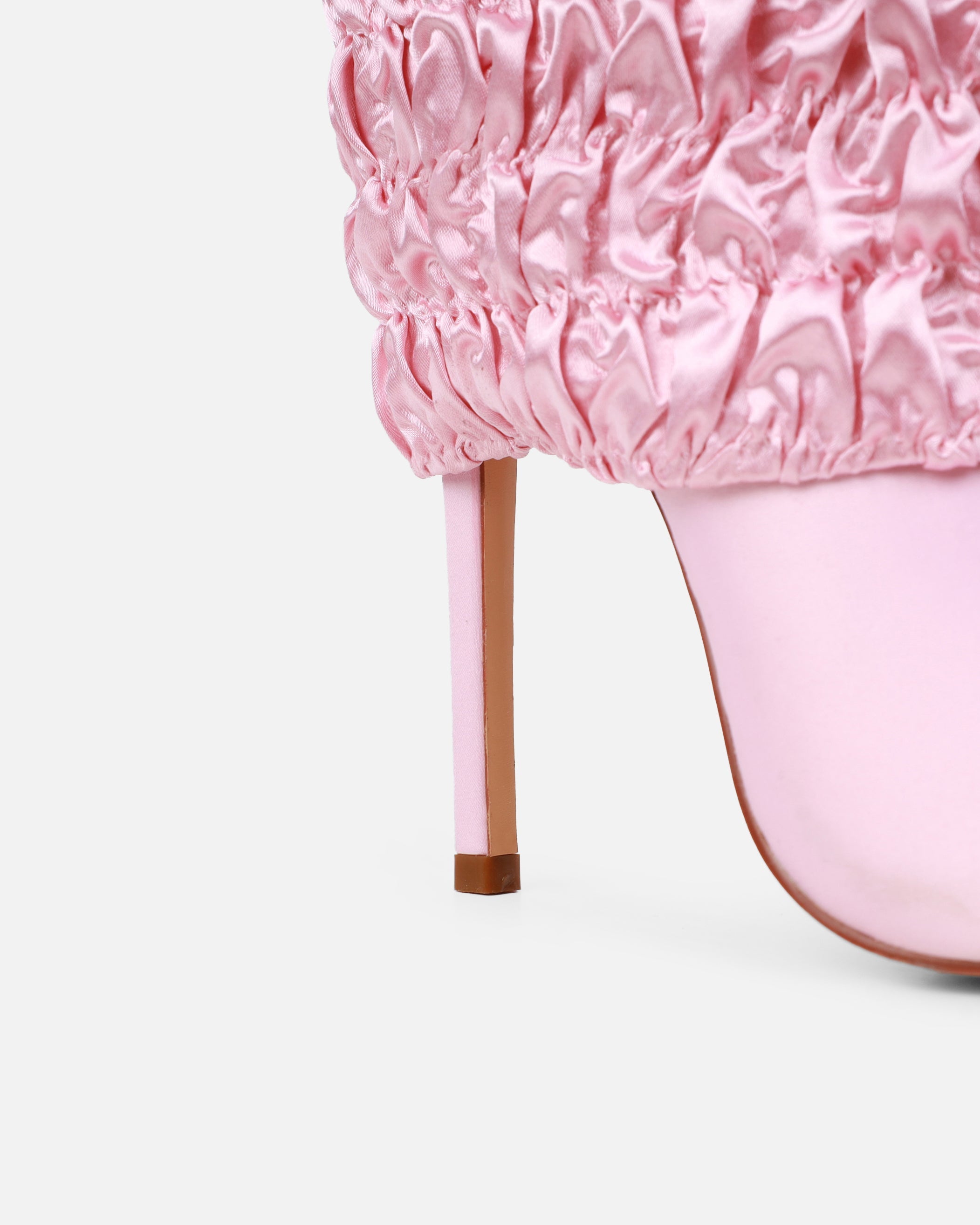 Harrie Pink Satin Ruched Stiletto Knee High Boots