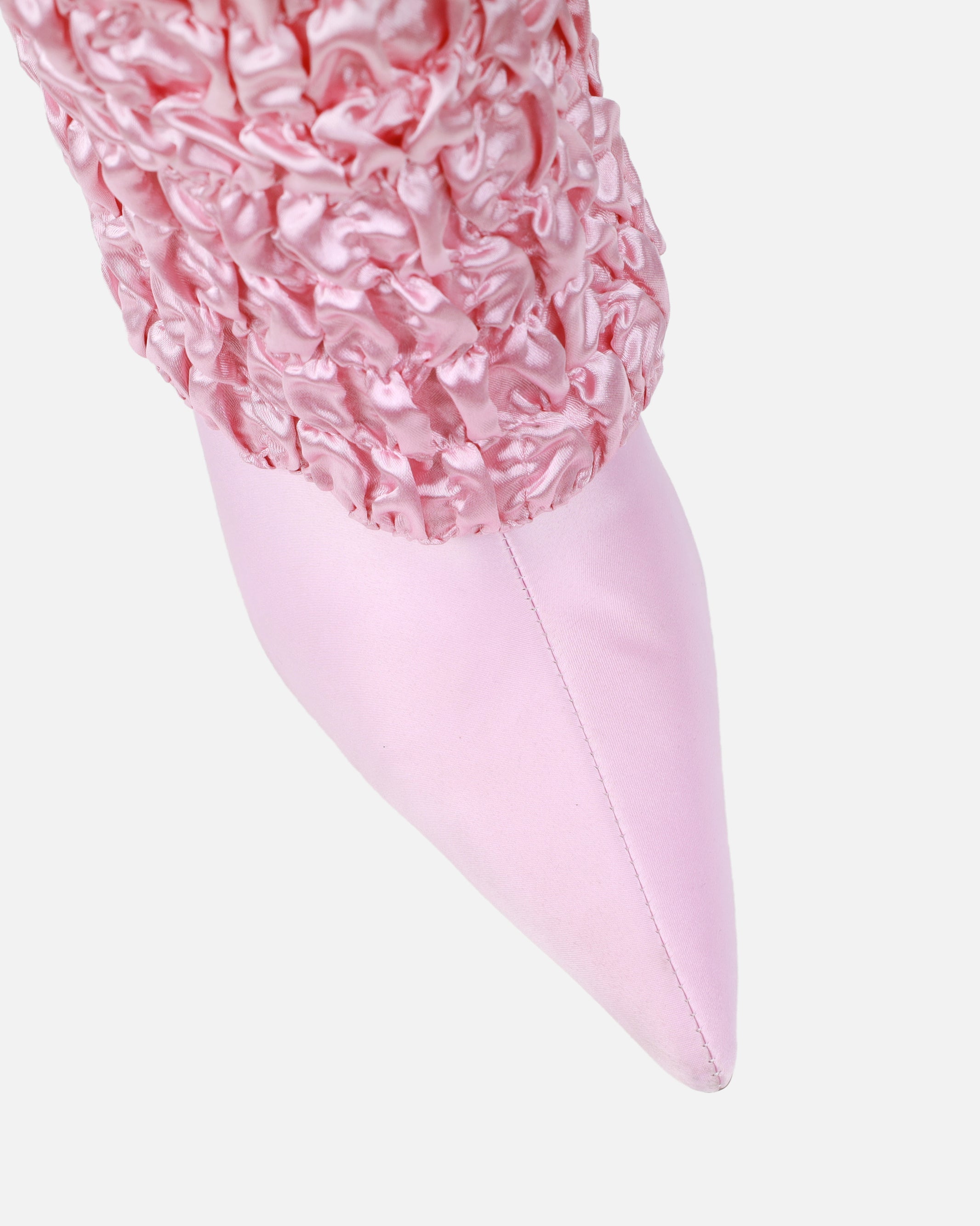 Harrie Pink Satin Ruched Stiletto Knee High Boots