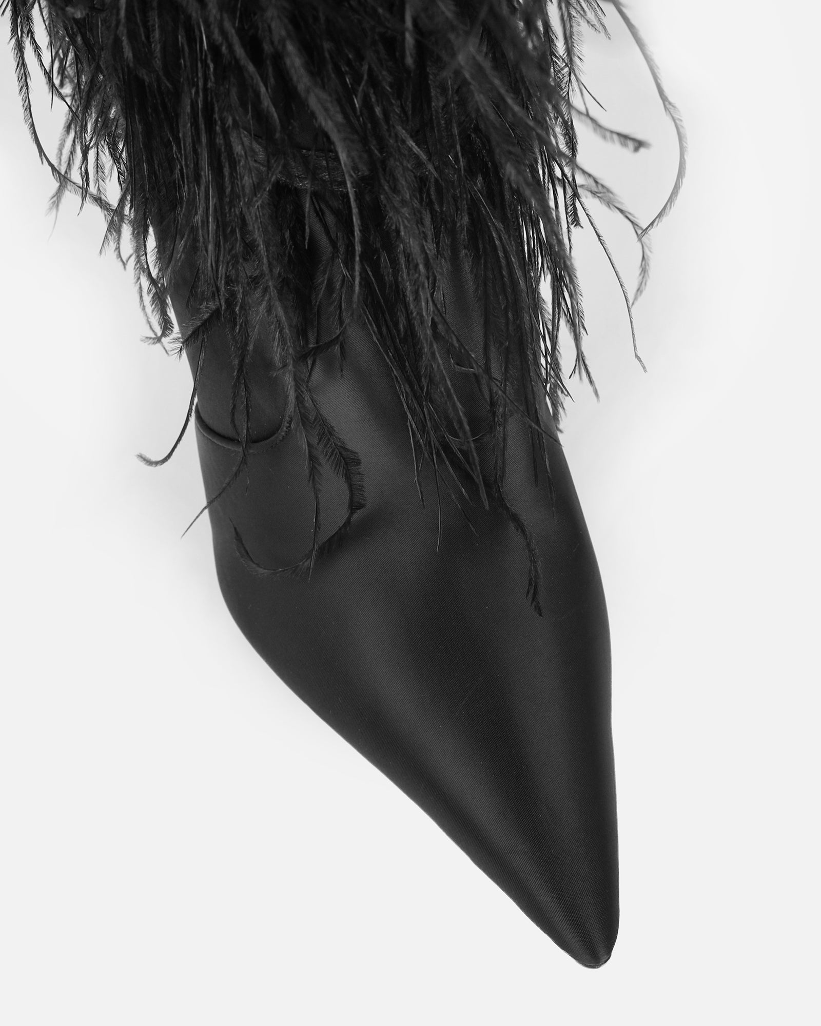 Marcos Black Satin Fluffy Stiletto Knee High Boots