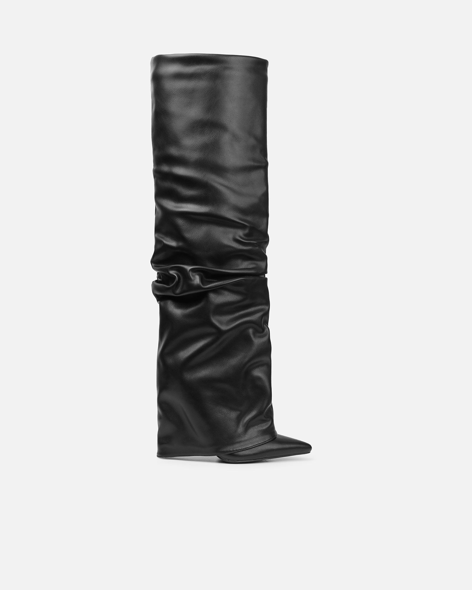 Lukas Black Ruched Fold Over Knee High Boots