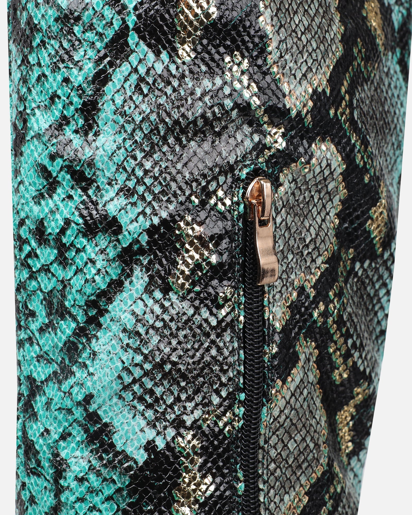 Bentoni Green Snake Effect Knee Boots