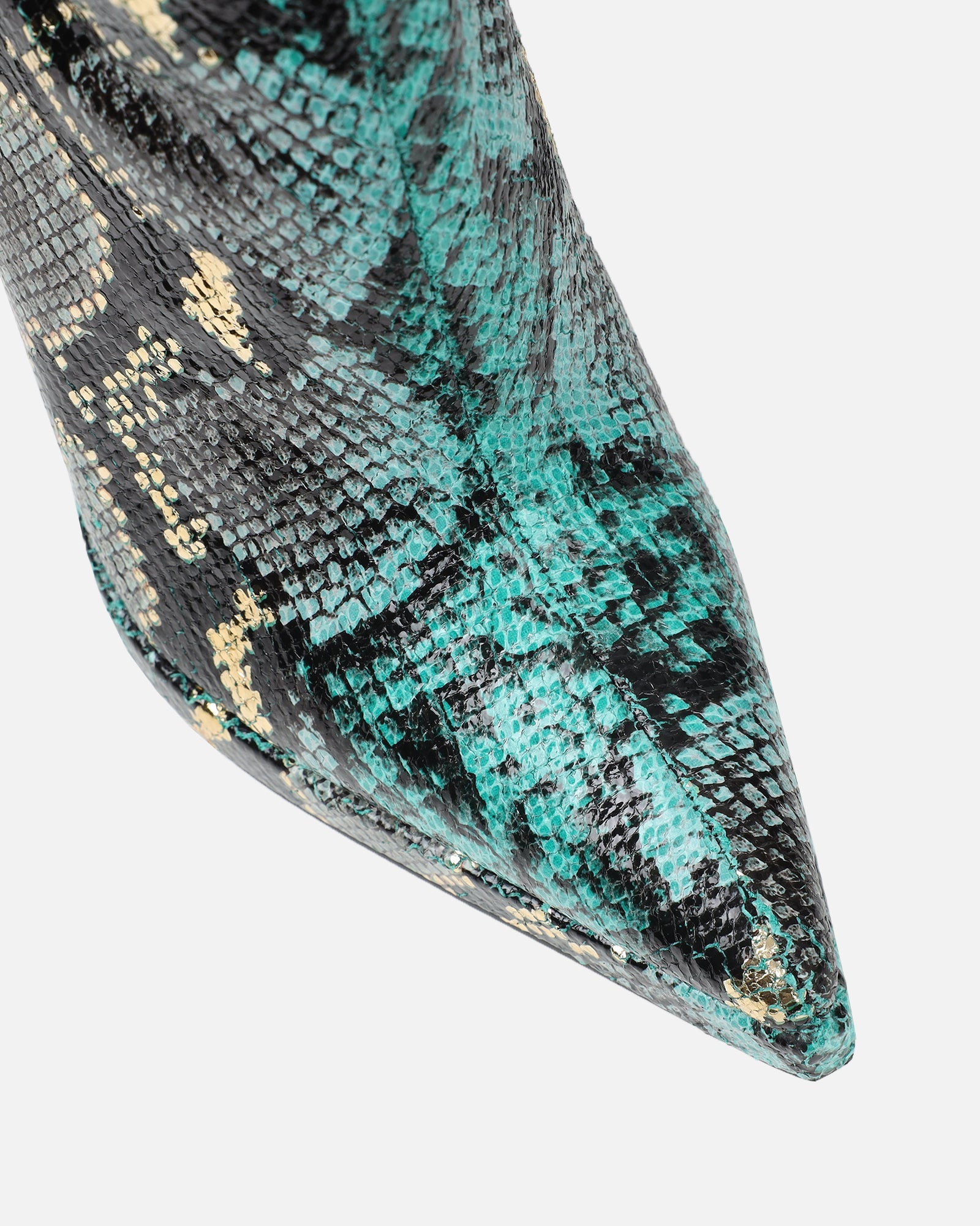 Bentoni Green Snake Effect Knee Boots
