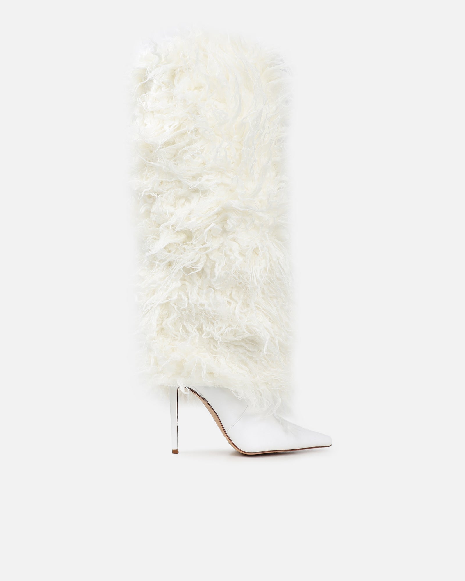 Neo White Faux Fur Fold Over Knee Boots