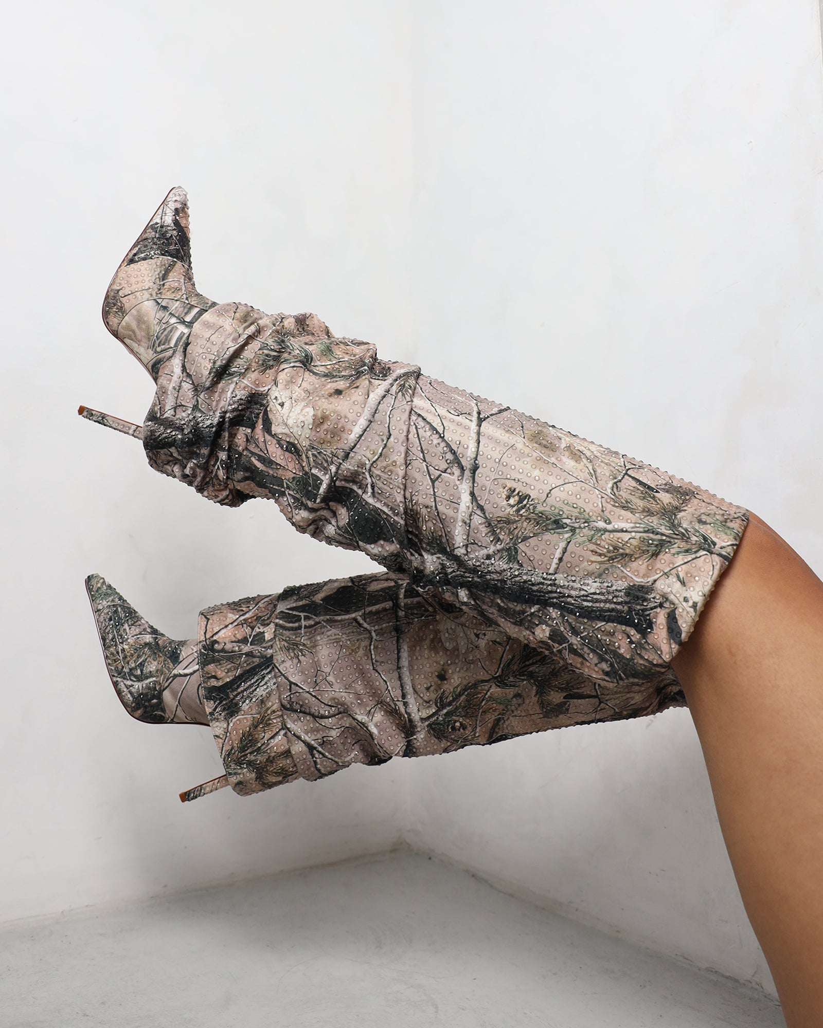 Ledger Natural Print Dew Drop Fold Over Heeled Boots