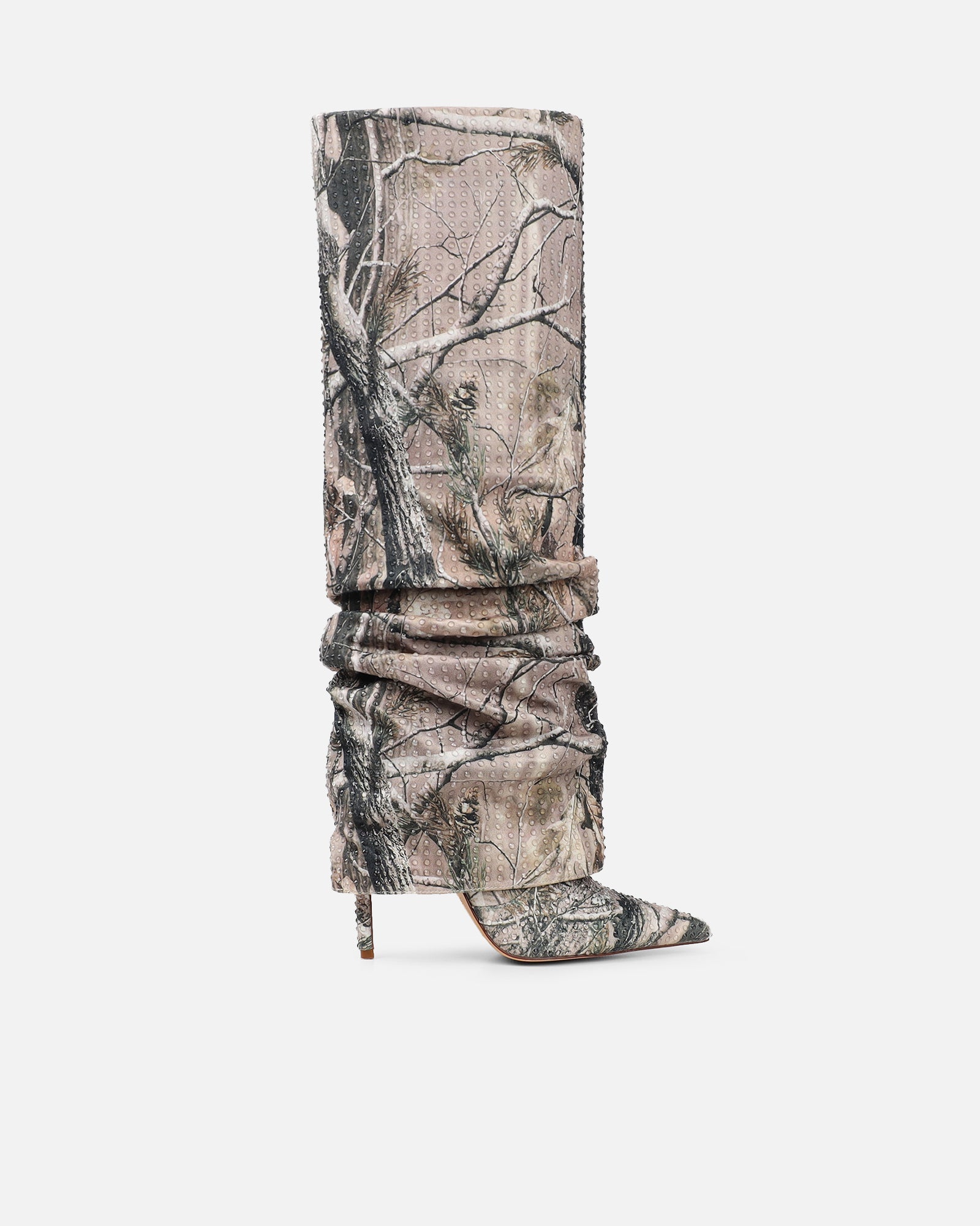 Ledger Natural Print Dew Drop Fold Over Heeled Boots