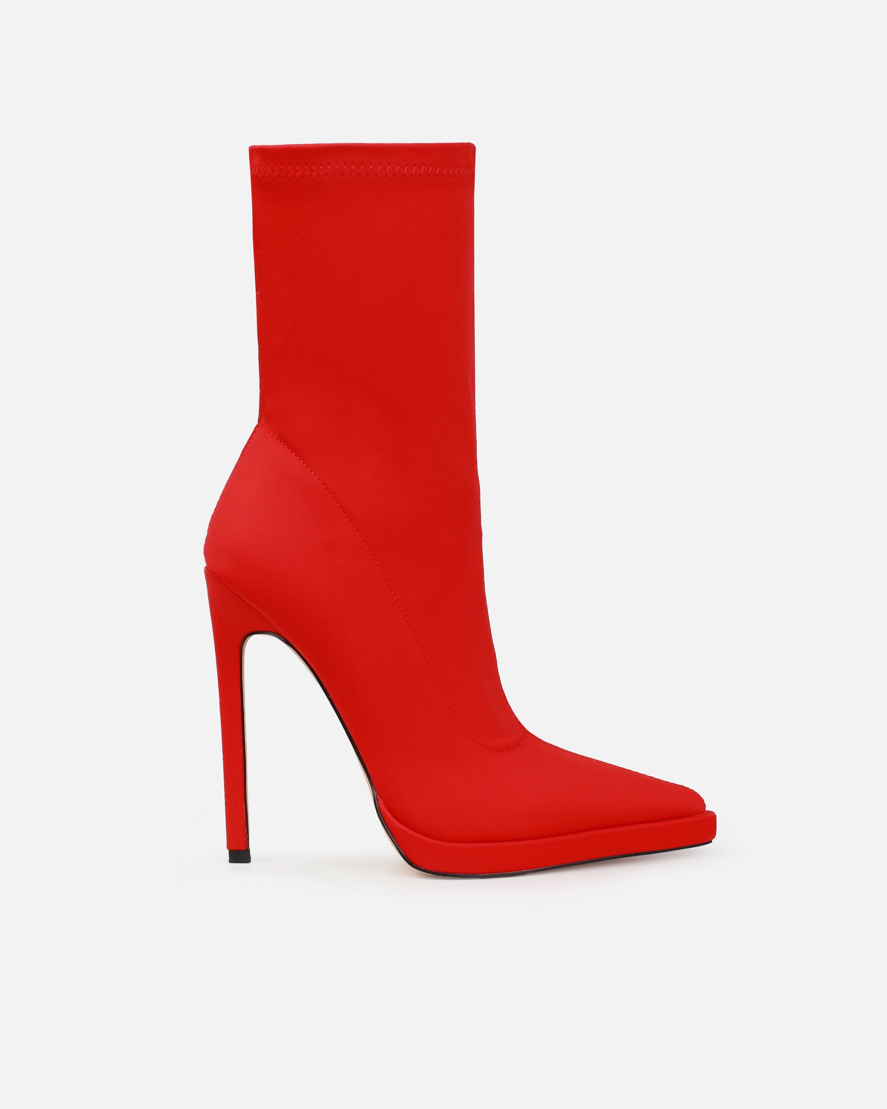 Lewin Red Lycra Pointed Stiletto Ankle Boots