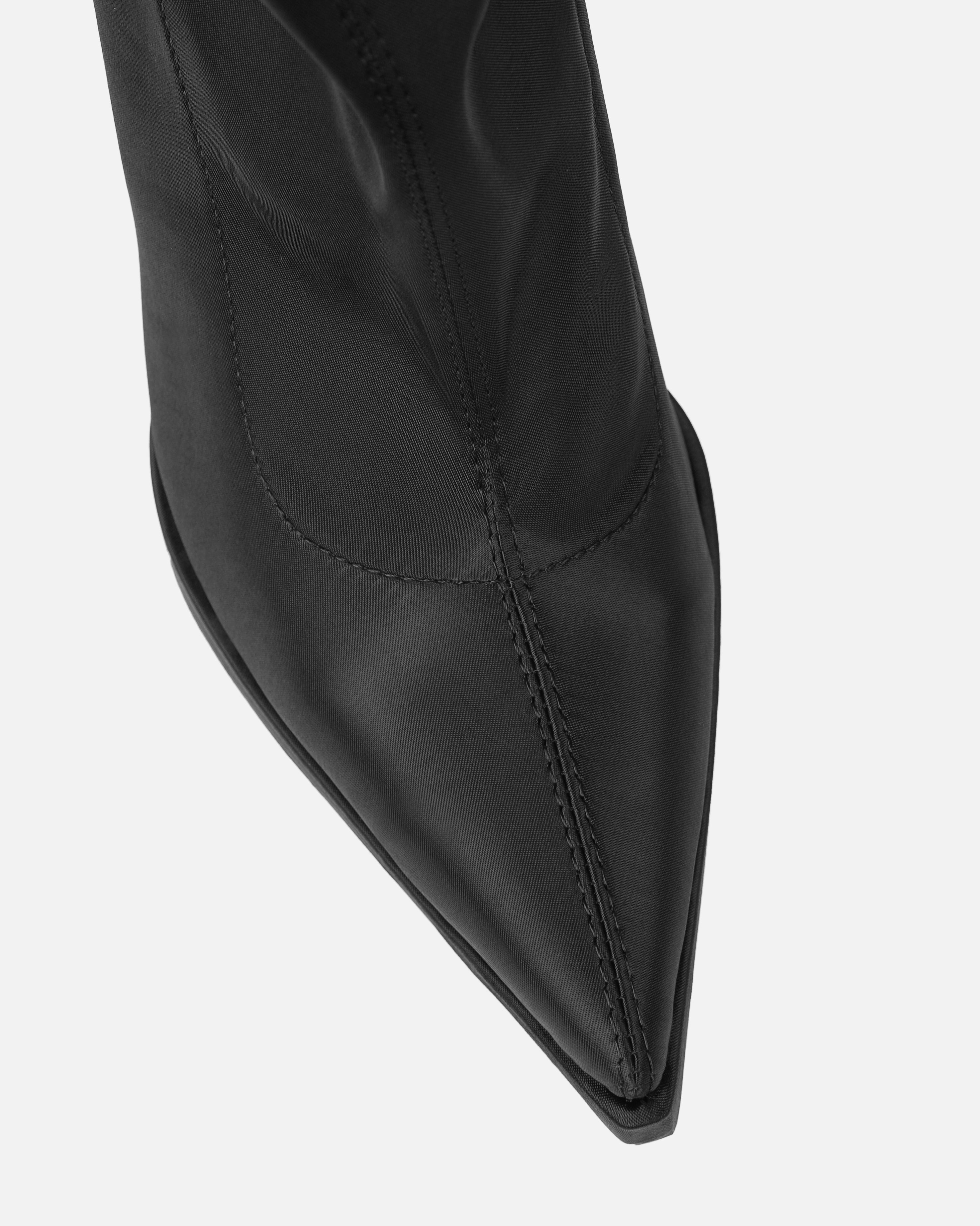 Lewie Black Stretch Satin Pointed Toe Stiletto Thigh High Boots