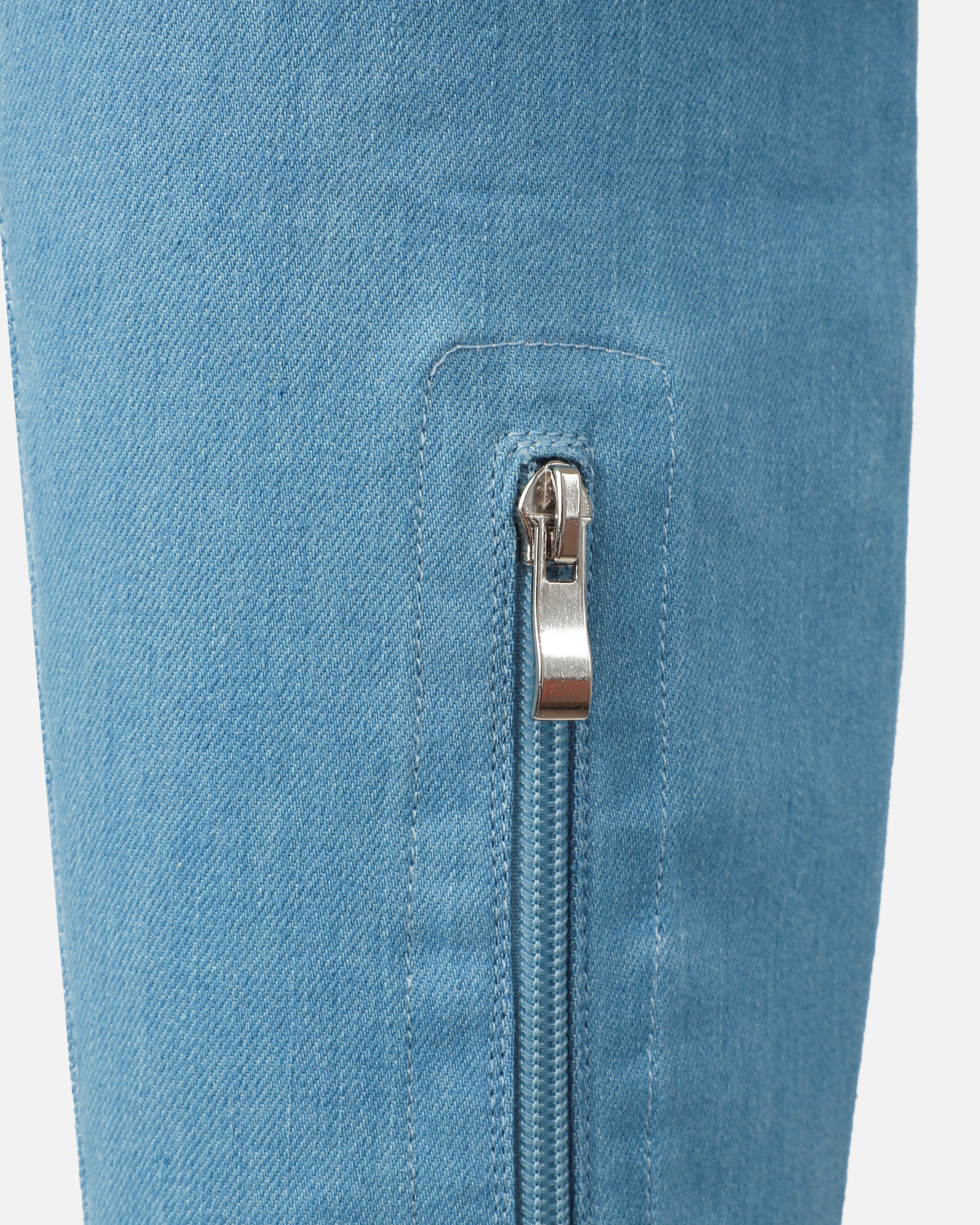 Lewie Blue Denim Stretch Pointed Toe Thigh High Stiletto Boots