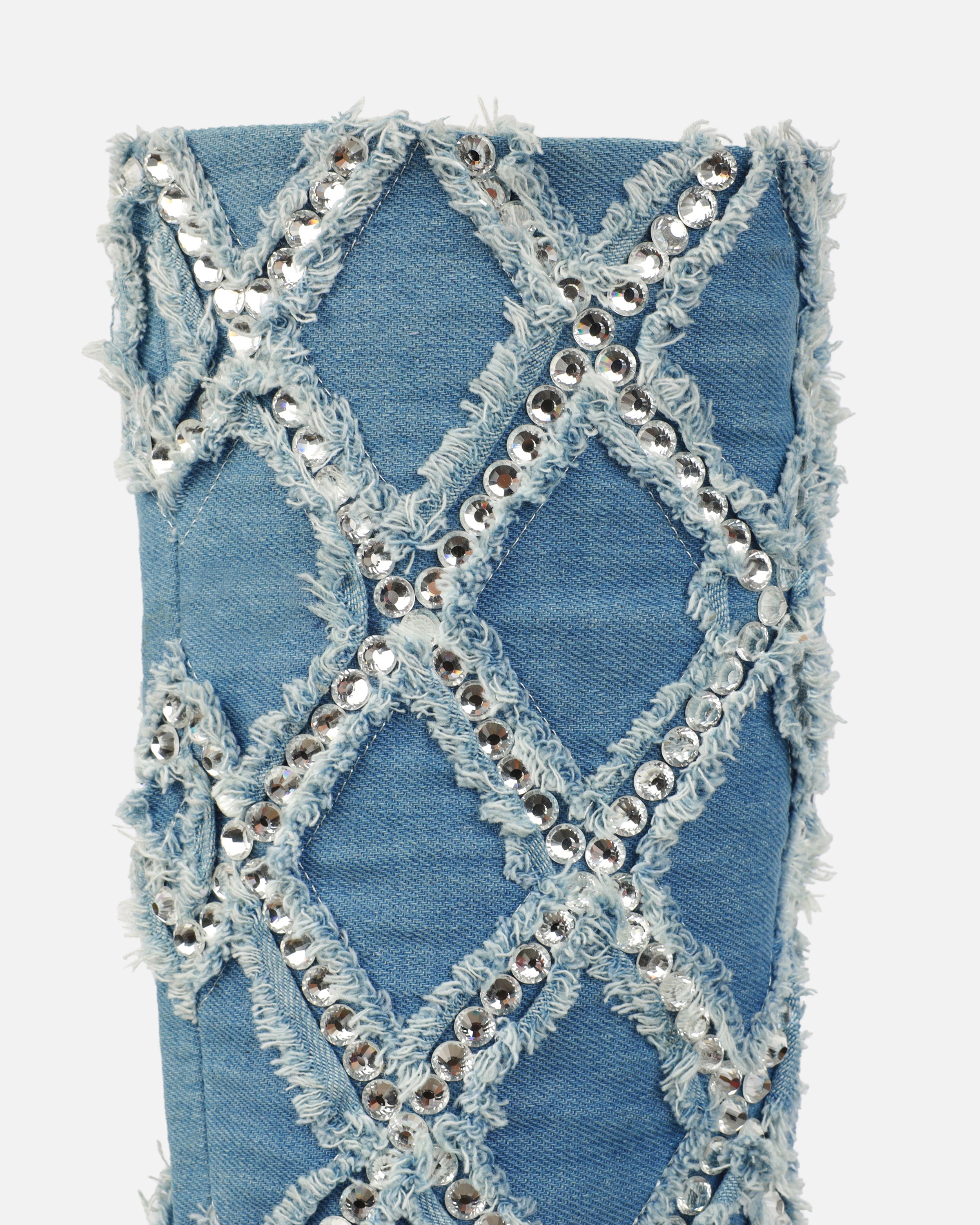 Bobby Denim Blue Diamante Knee High Boots