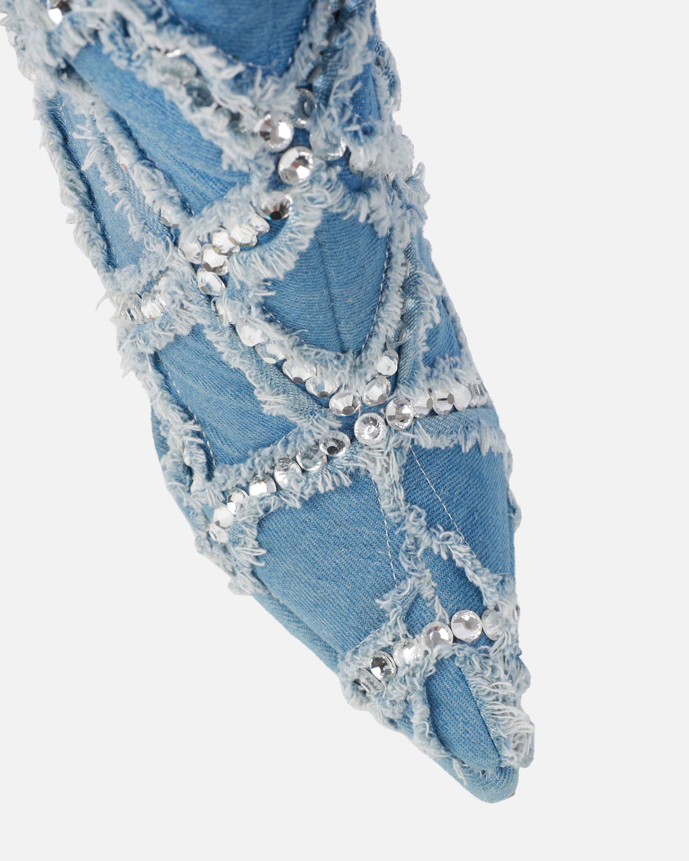 Bobby Denim Blue Diamante Knee High Boots