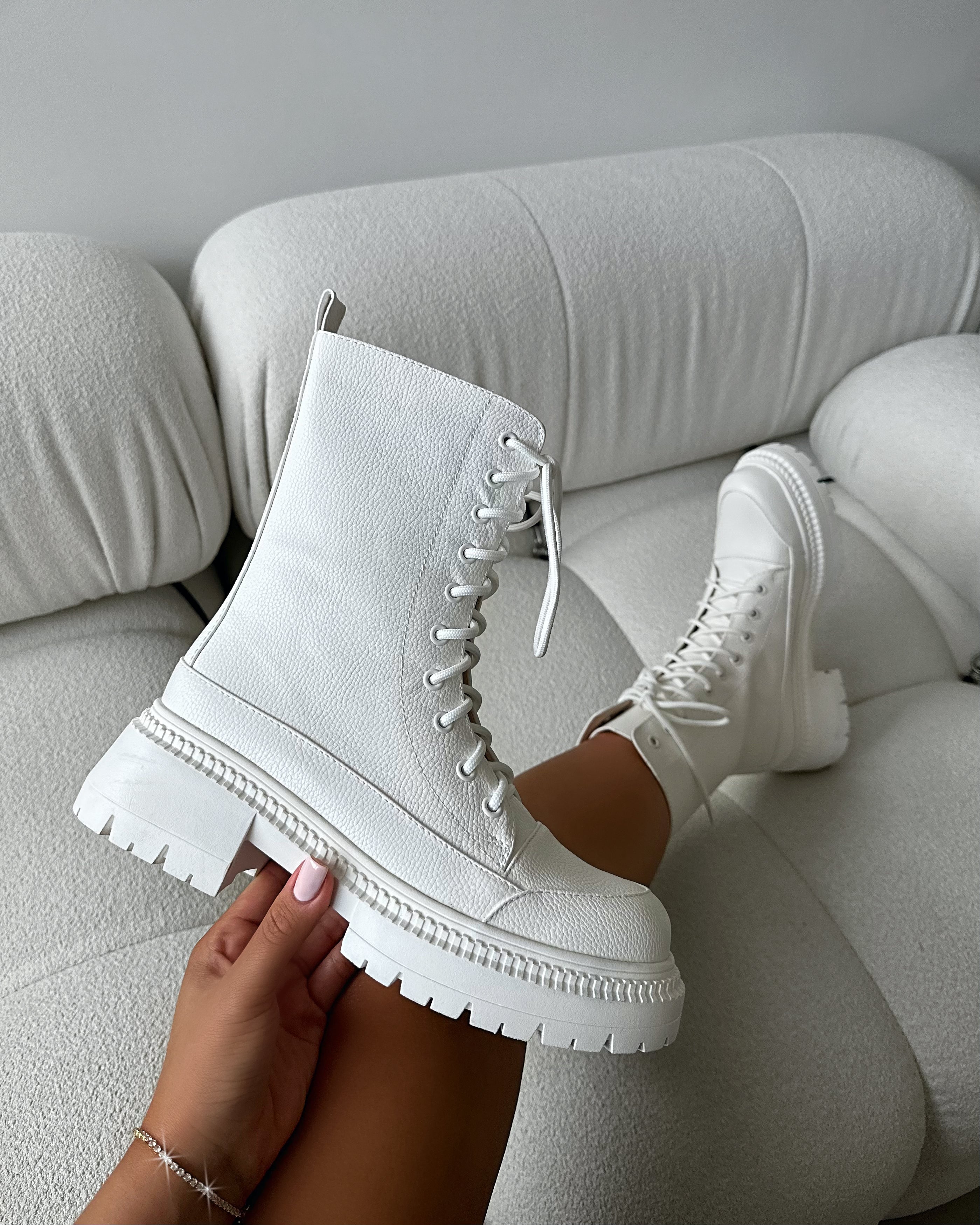 Luke White Lace Up Chunky Boots