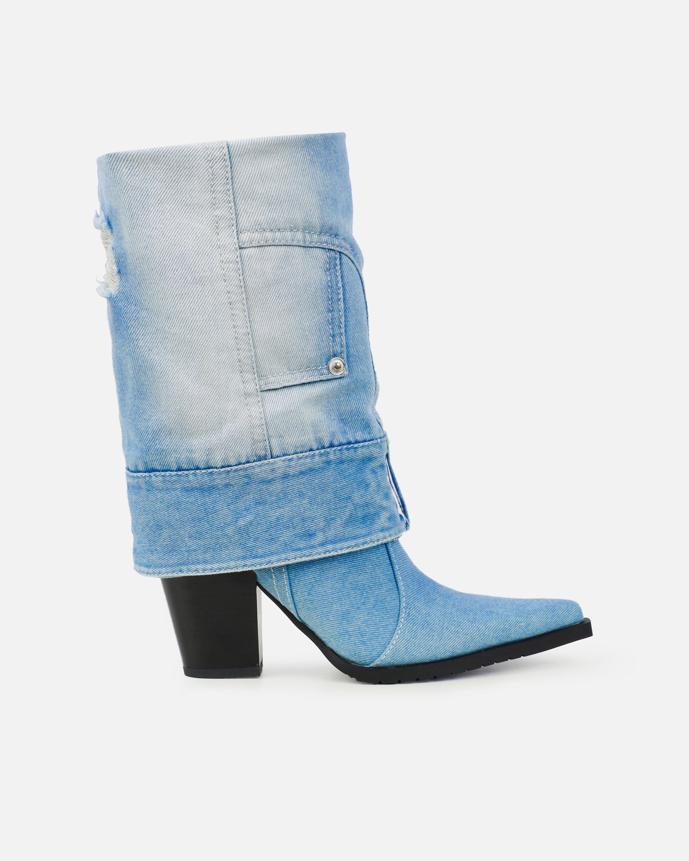 Lynxx Denim Blue Fold Over Western Boots